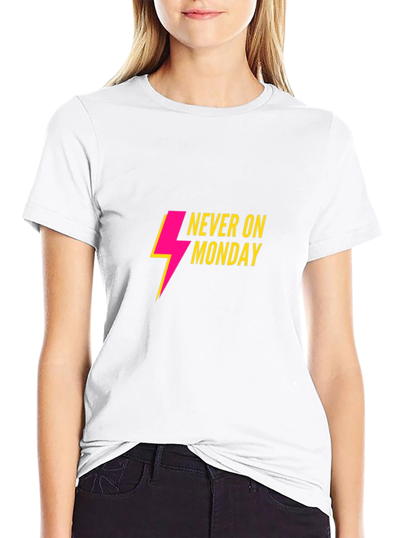 Never On Monday T-Shirt - Black Casual Tee