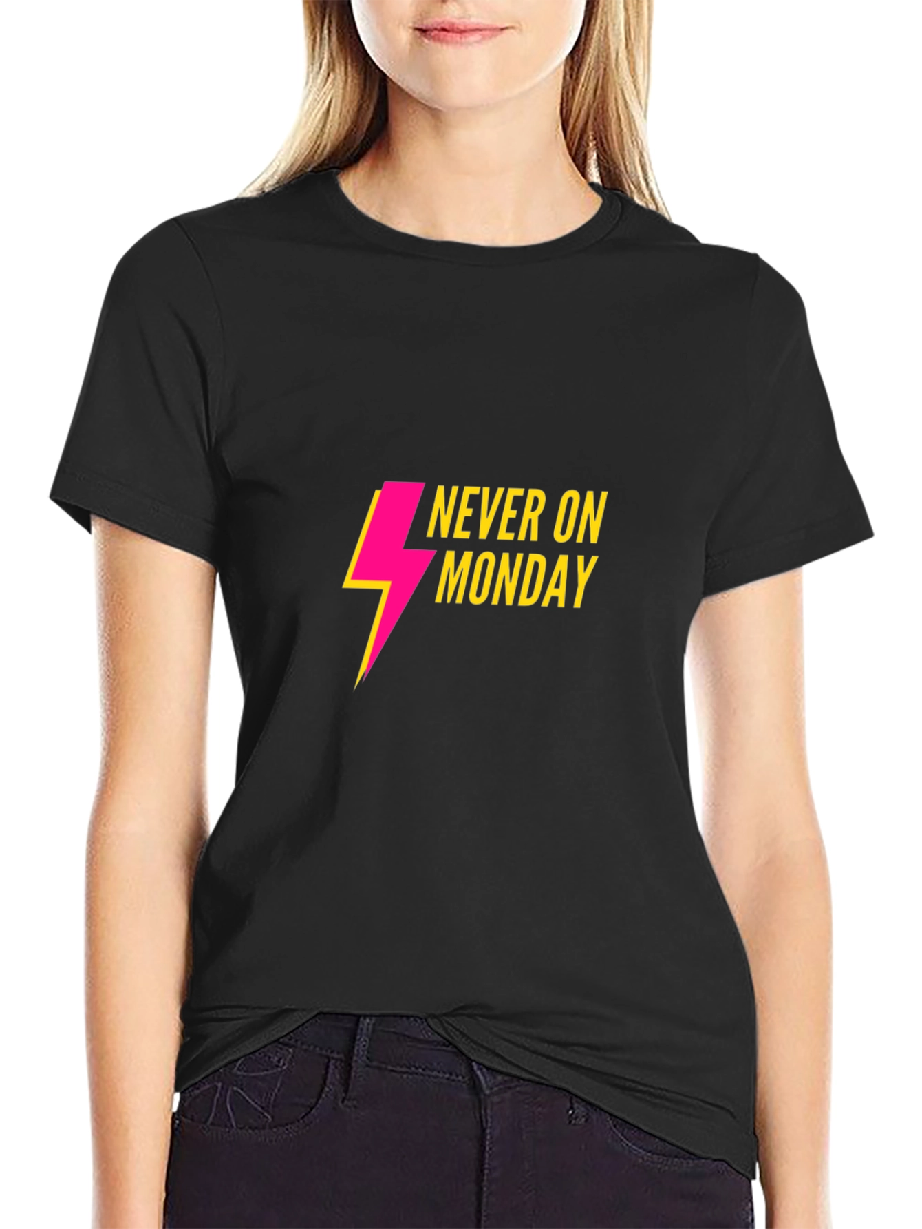 Never On Monday T-Shirt - Black Casual Tee
