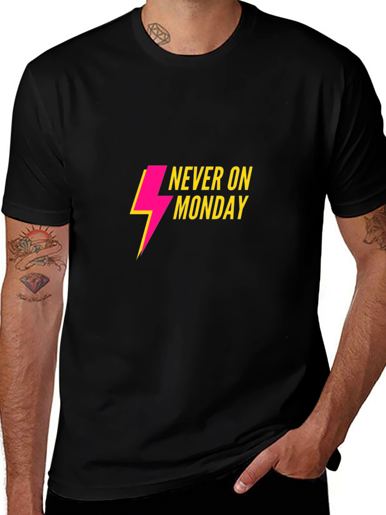 Never On Monday T-Shirt - Black Casual Tee