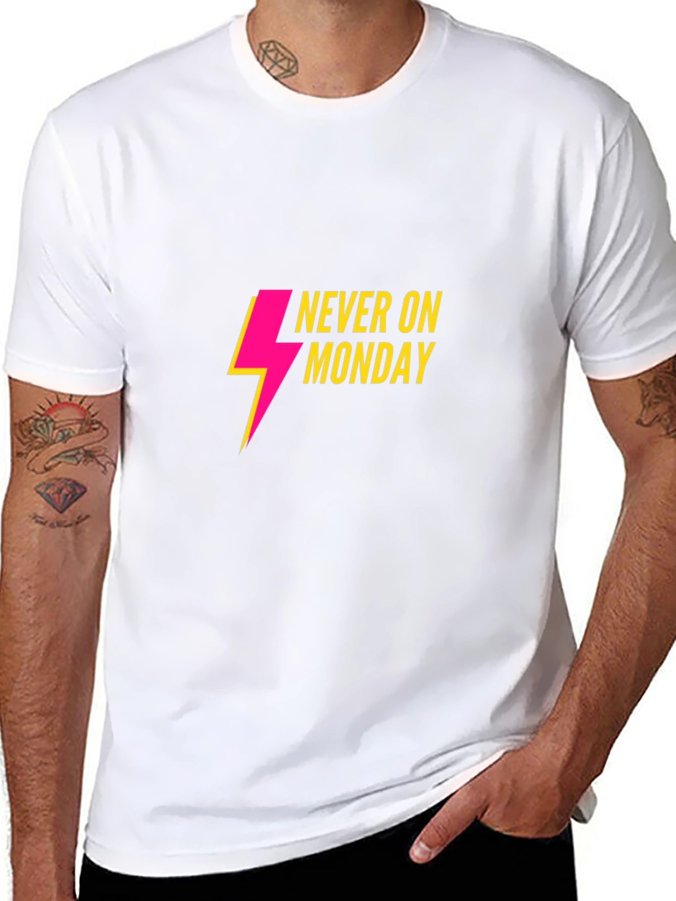Never On Monday T-Shirt - Black Casual Tee