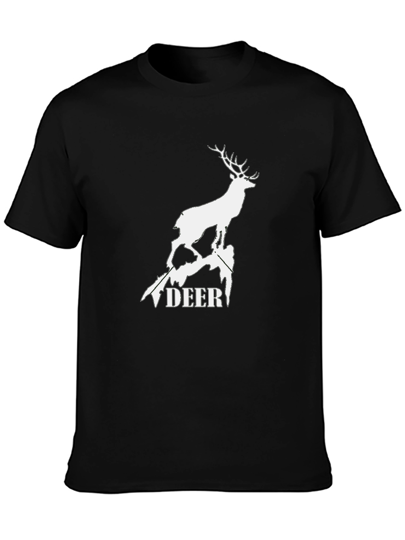 Deer Graphic Tee - Black Cotton T-Shirt