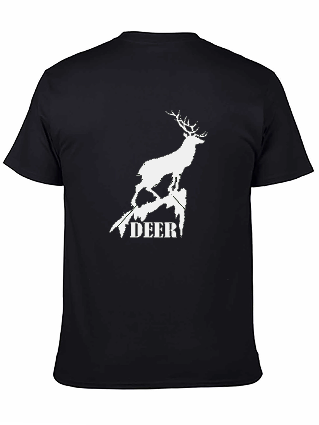 Deer Graphic Tee - Black Cotton T-Shirt
