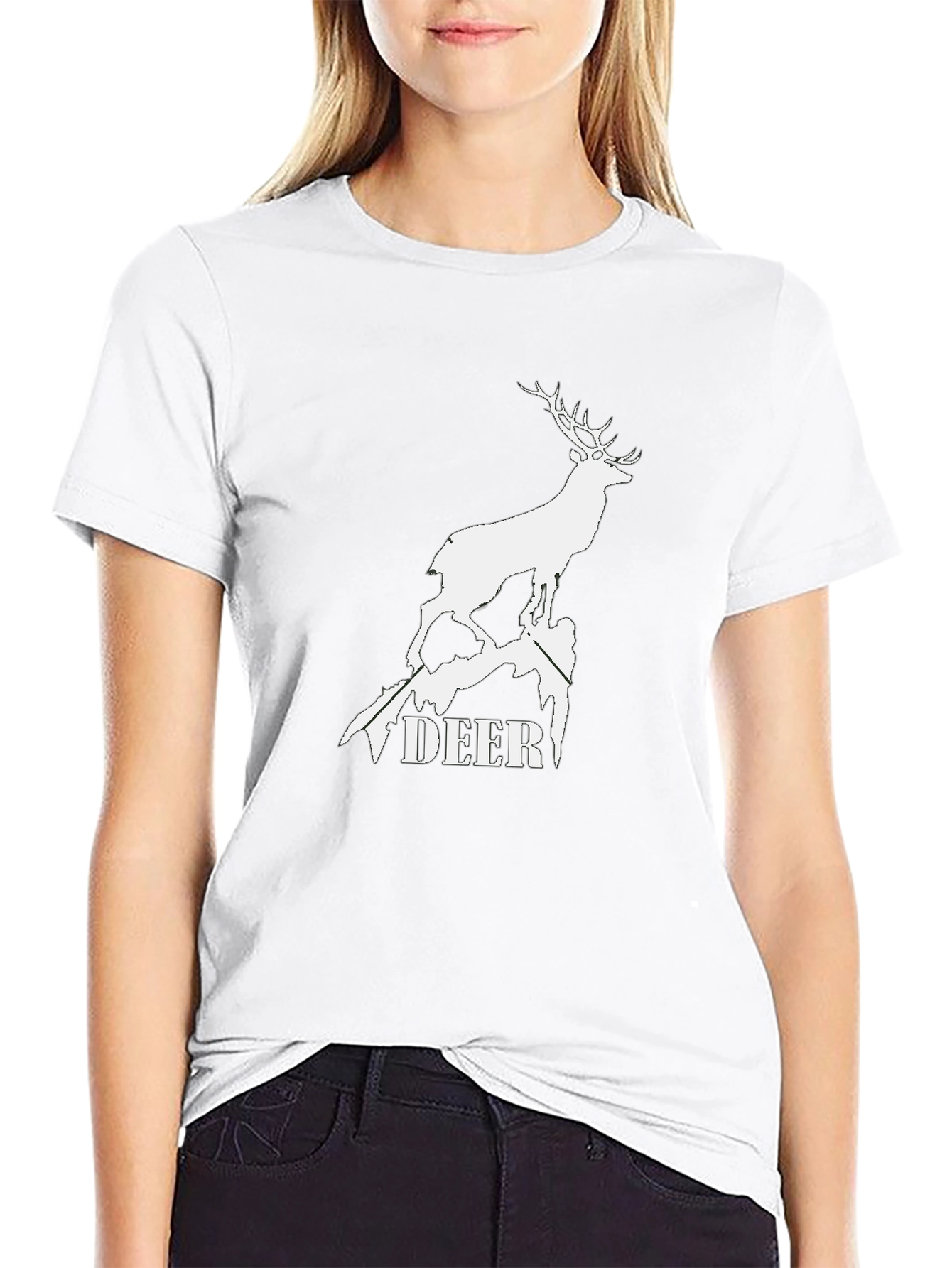 Deer Graphic Tee - Black Cotton T-Shirt