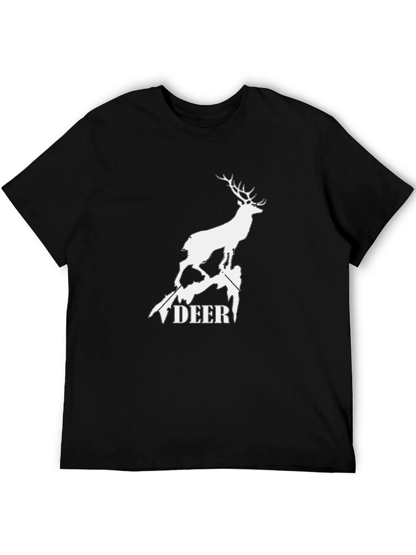 Deer Graphic Tee - Black Cotton T-Shirt