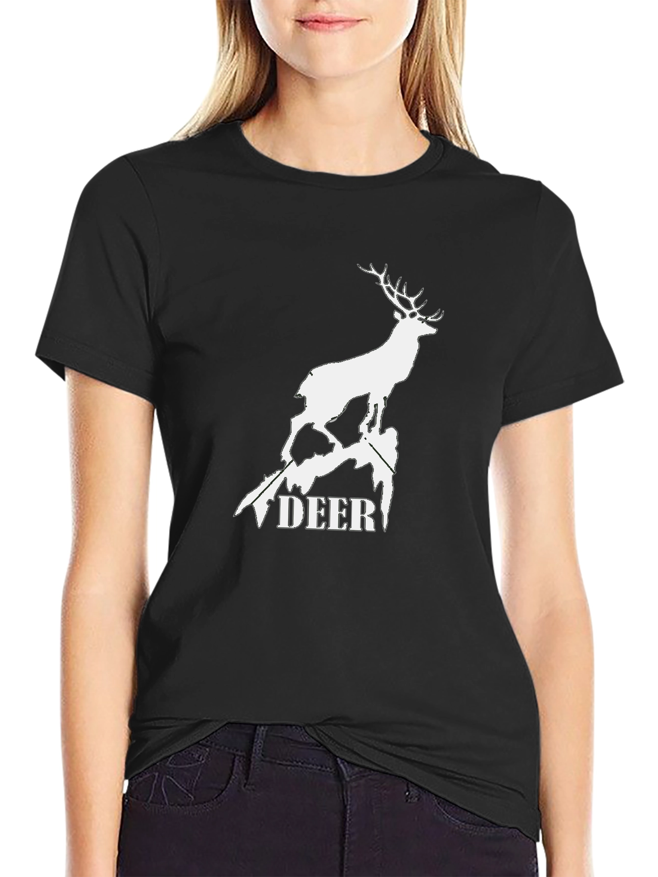 Deer Graphic Tee - Black Cotton T-Shirt