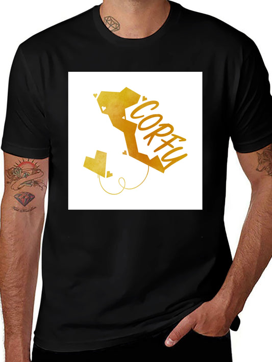 Corfu Island Map T-Shirt - Geometric Heart Design