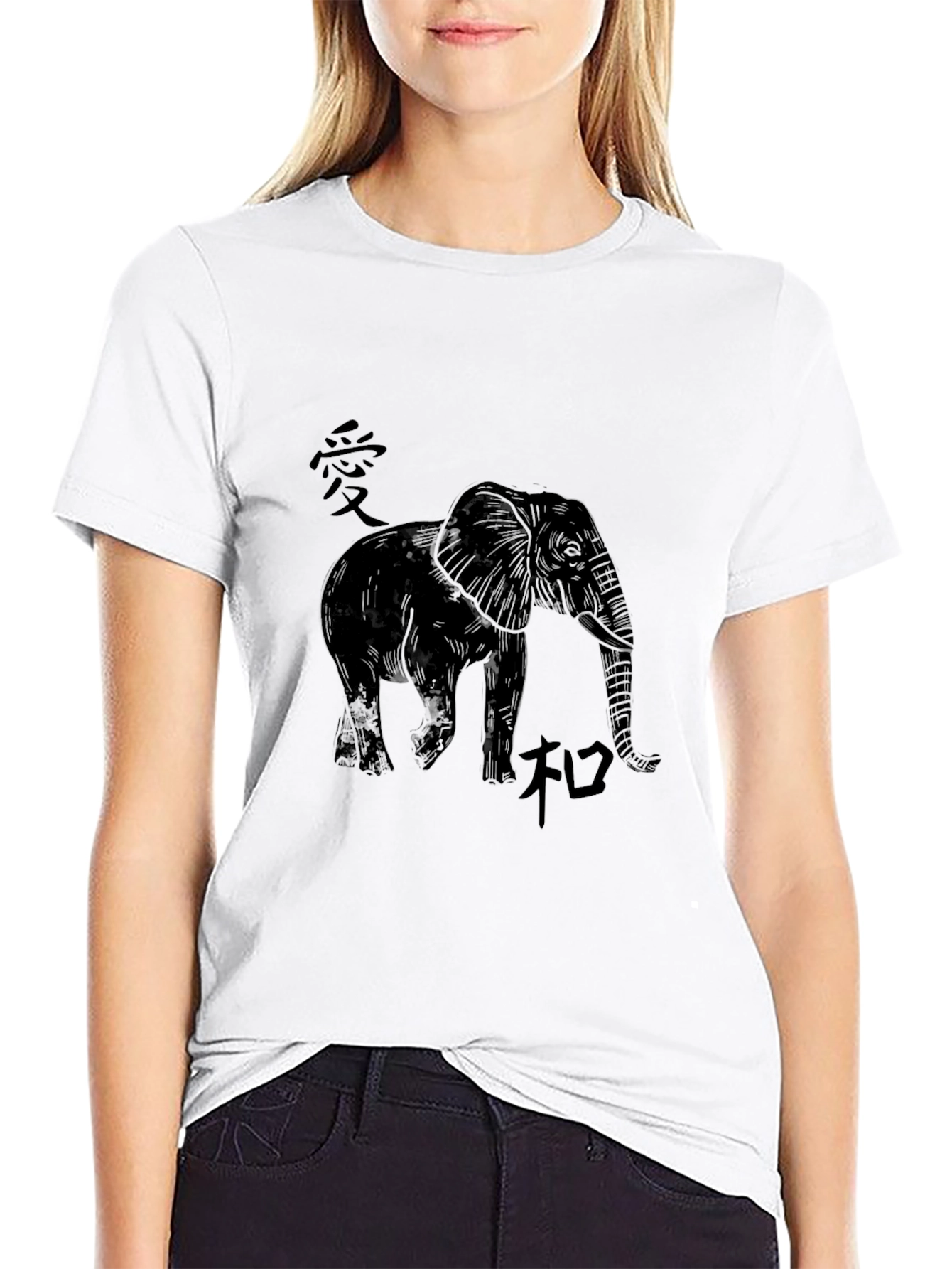 Elephant Kanji Graphic Black T-Shirt