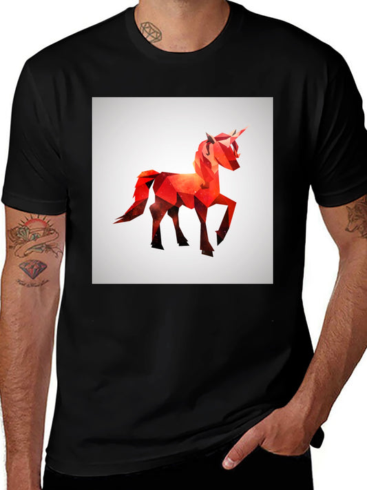 Geometric Unicorn Graphic Tee - Stylish Mens Black T-Shirt