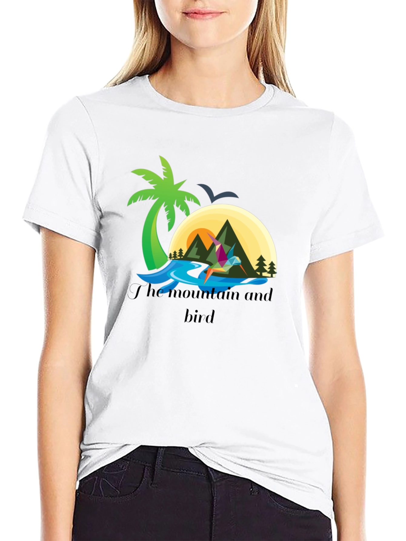 Mountain and Bird Graphic Tee - Stylish Black T-Shirt