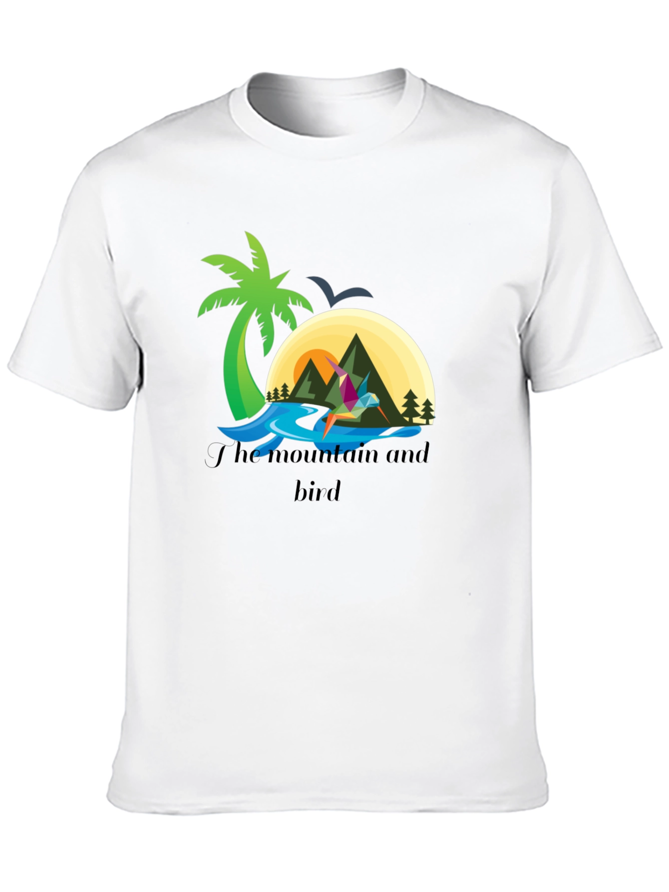Mountain and Bird Graphic Tee - Stylish Black T-Shirt