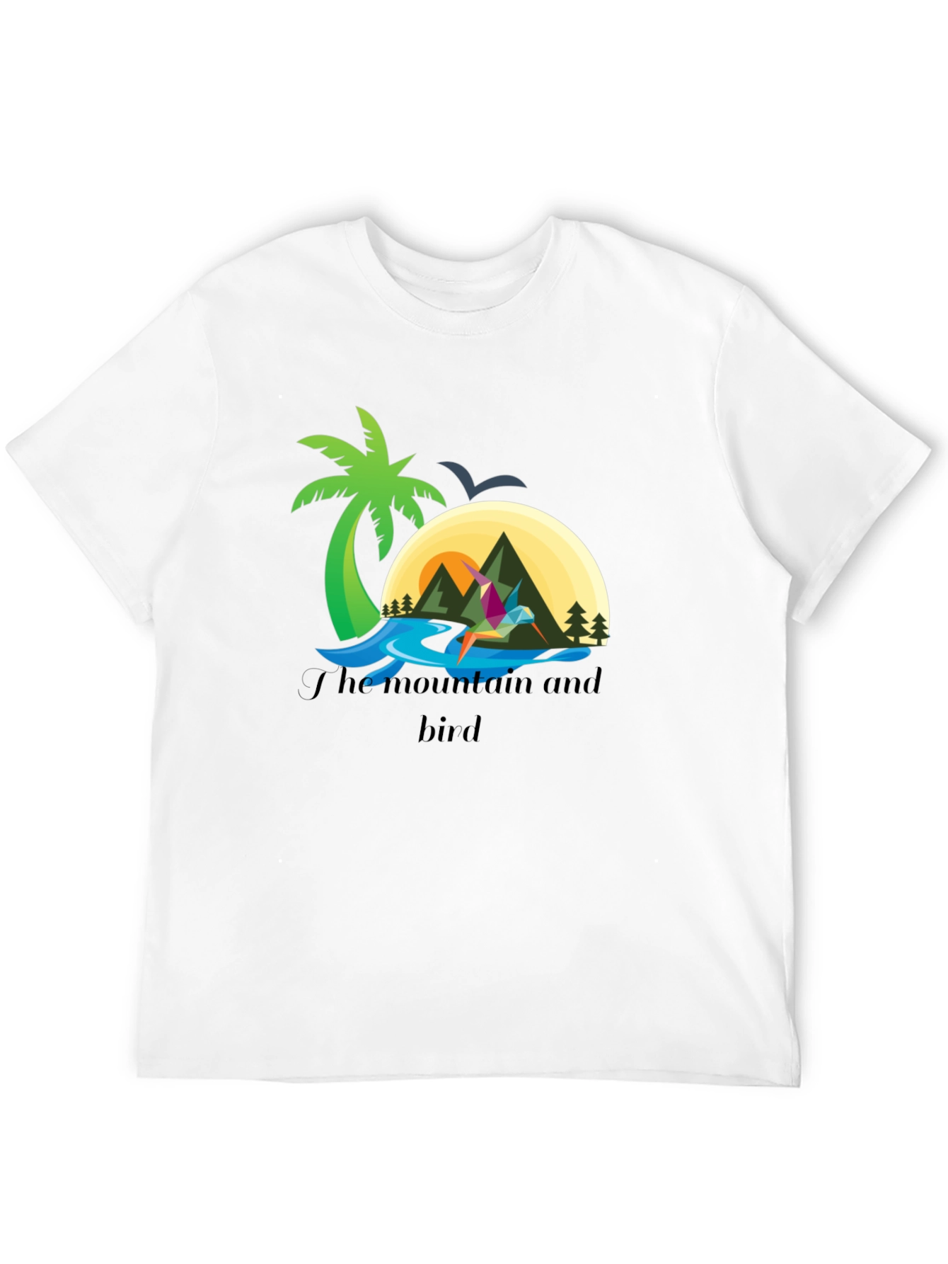 Mountain and Bird Graphic Tee - Stylish Black T-Shirt
