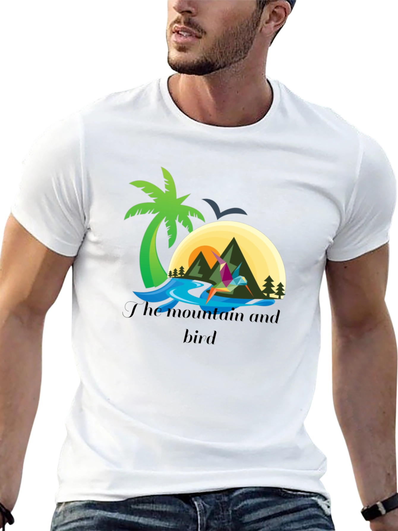Mountain and Bird Graphic Tee - Stylish Black T-Shirt
