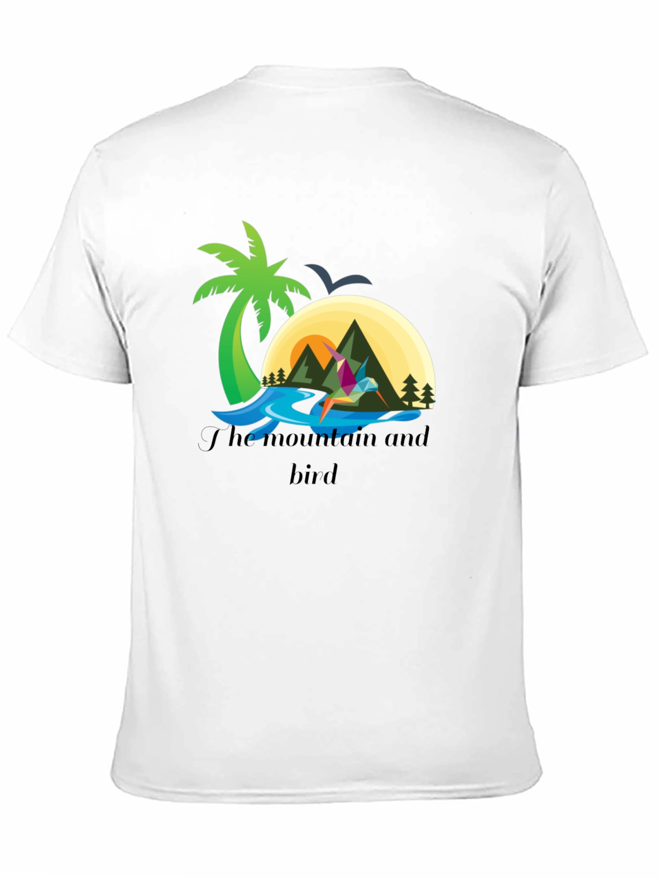 Mountain and Bird Graphic Tee - Stylish Black T-Shirt