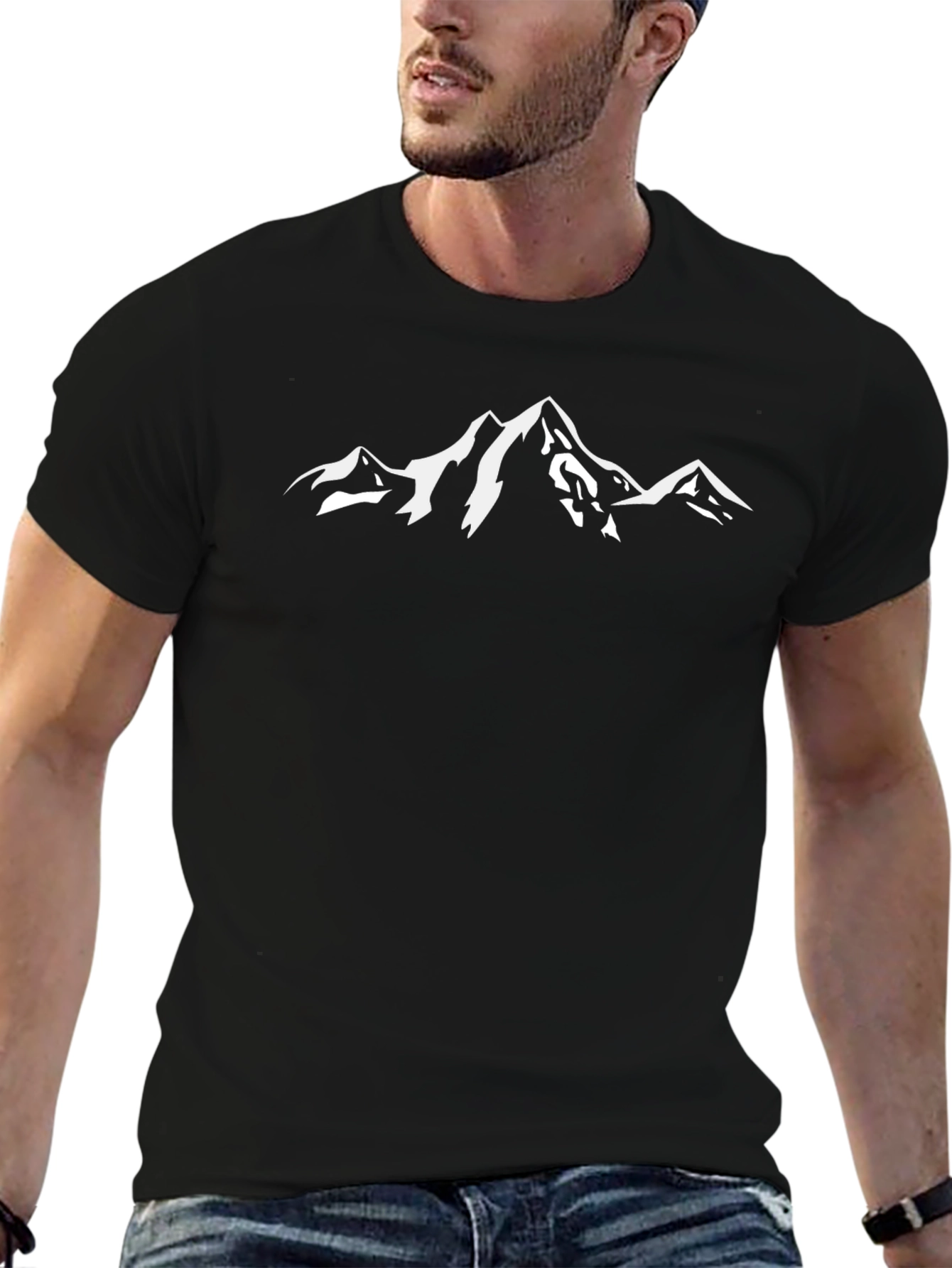 Mountain Peak Graphic Tee - Black Cotton T-Shirt