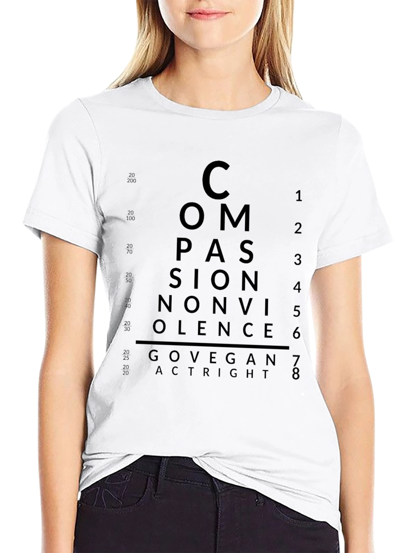 Compassion Vegan T-Shirt - Eye Chart Design