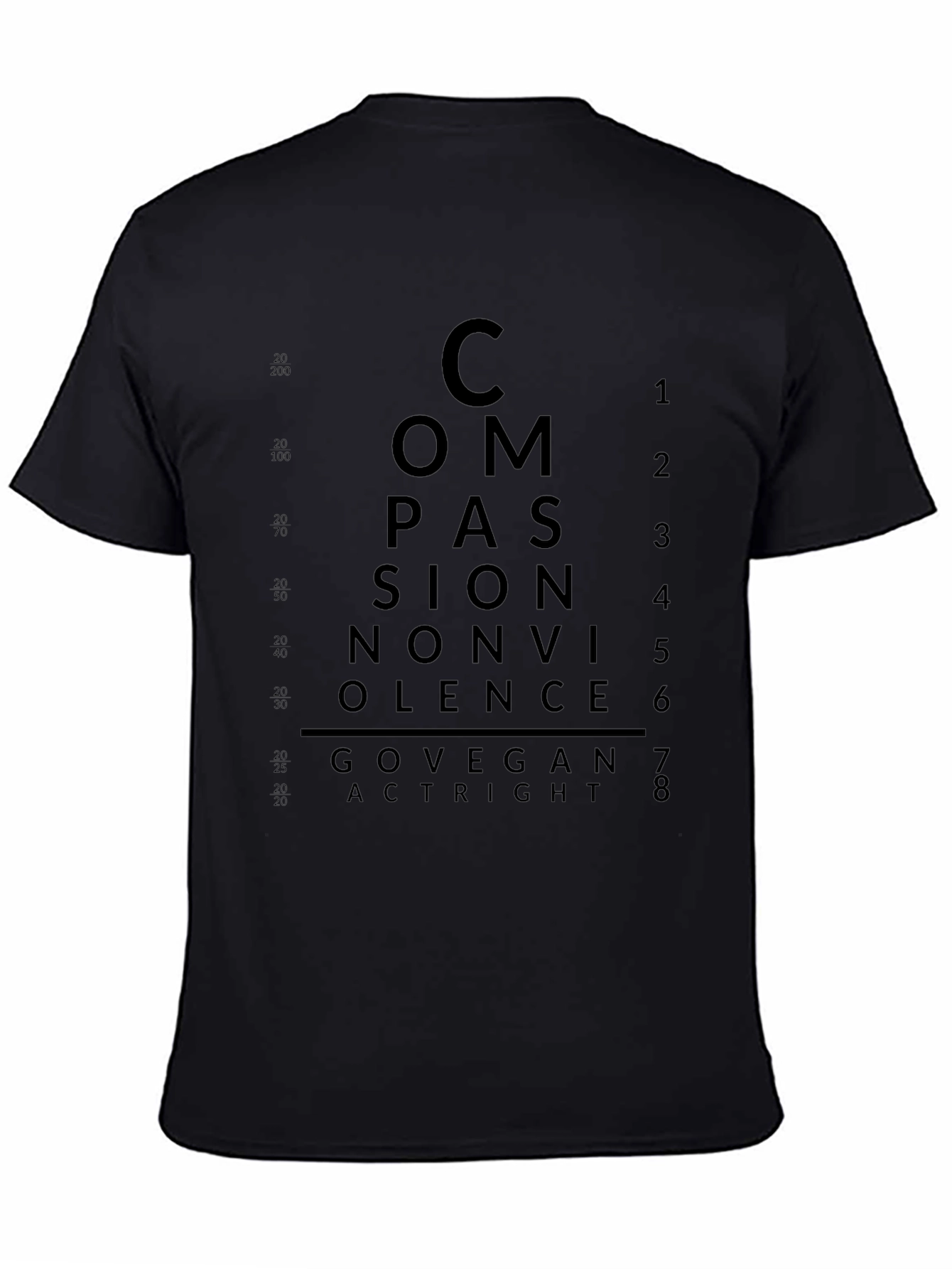 Compassion Vegan T-Shirt - Eye Chart Design