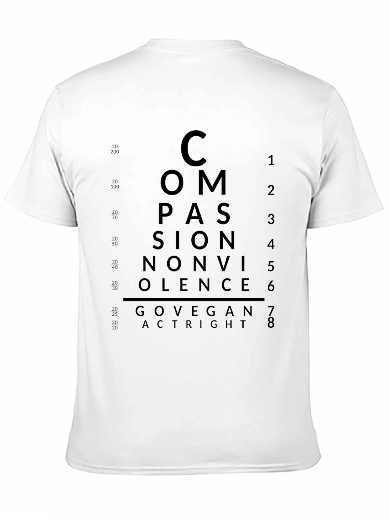 Compassion Vegan T-Shirt - Eye Chart Design