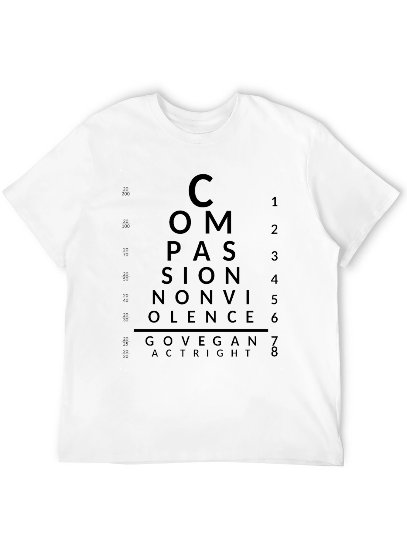 Compassion Vegan T-Shirt - Eye Chart Design