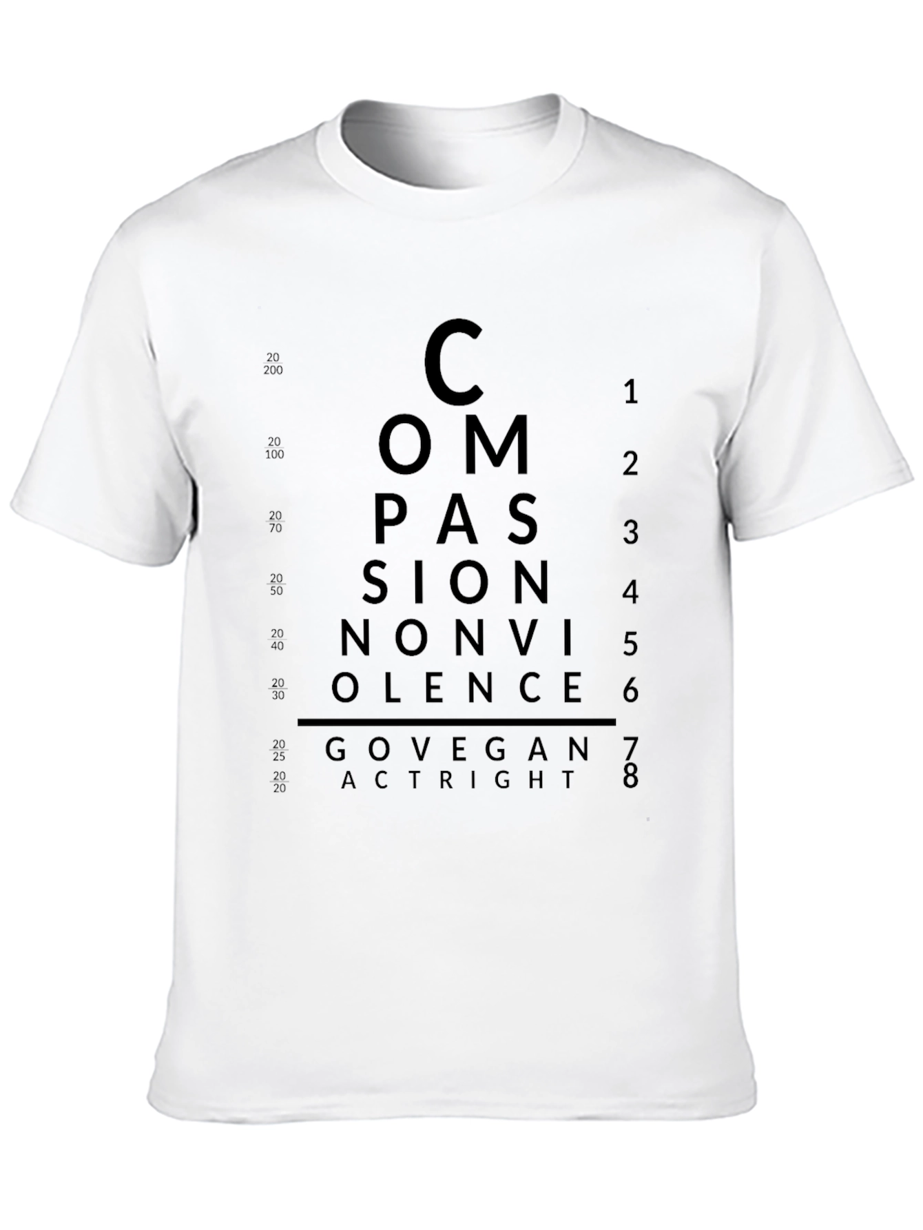 Compassion Vegan T-Shirt - Eye Chart Design