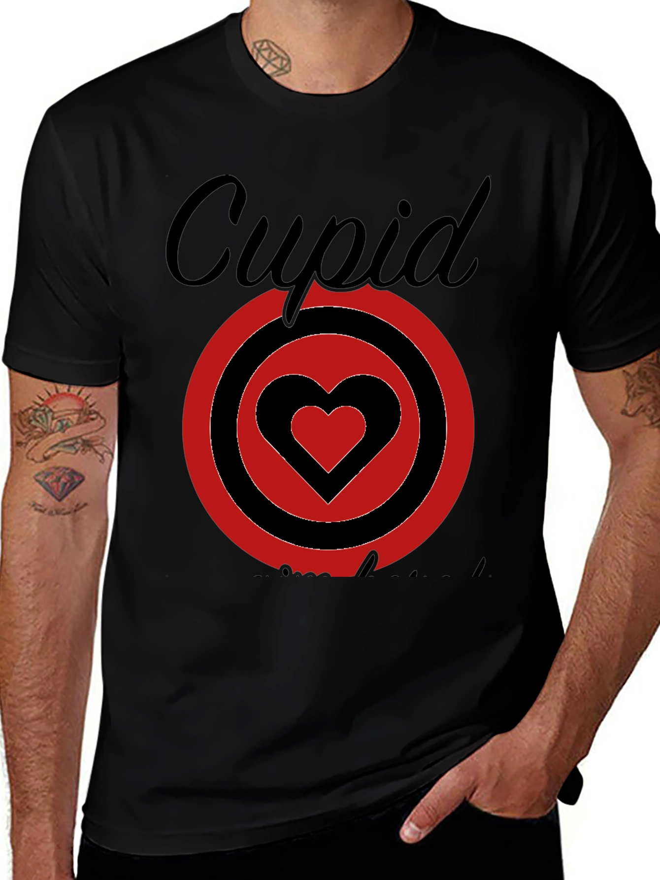 Cupid Heart Target Graphic Tee - Black Cotton