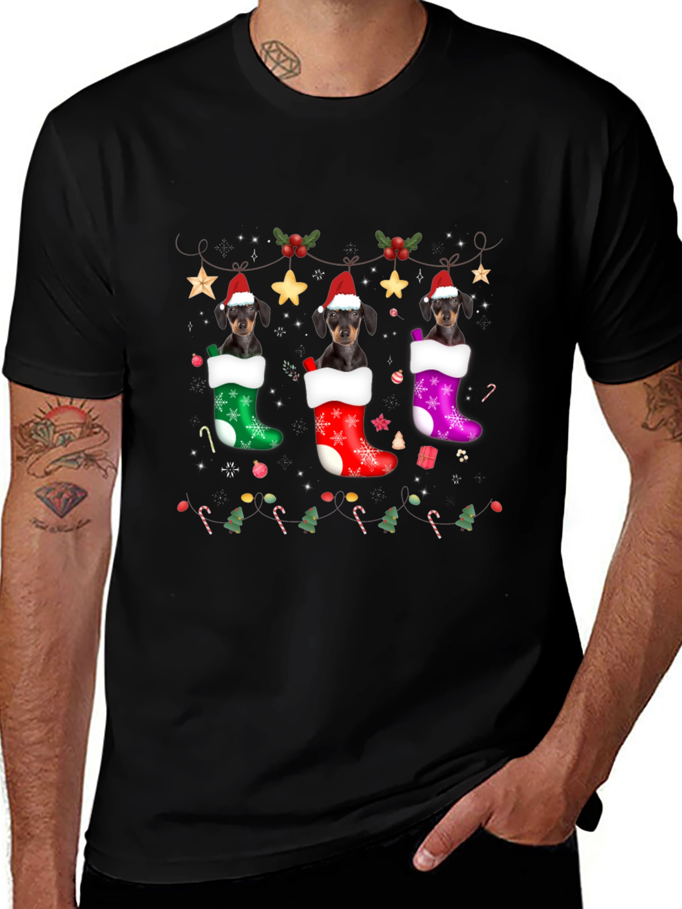 Festive Dachshund Christmas Stocking T-Shirt