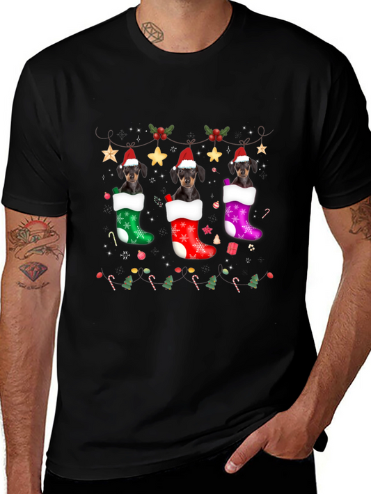 Festive Dachshund Christmas Stocking T-Shirt