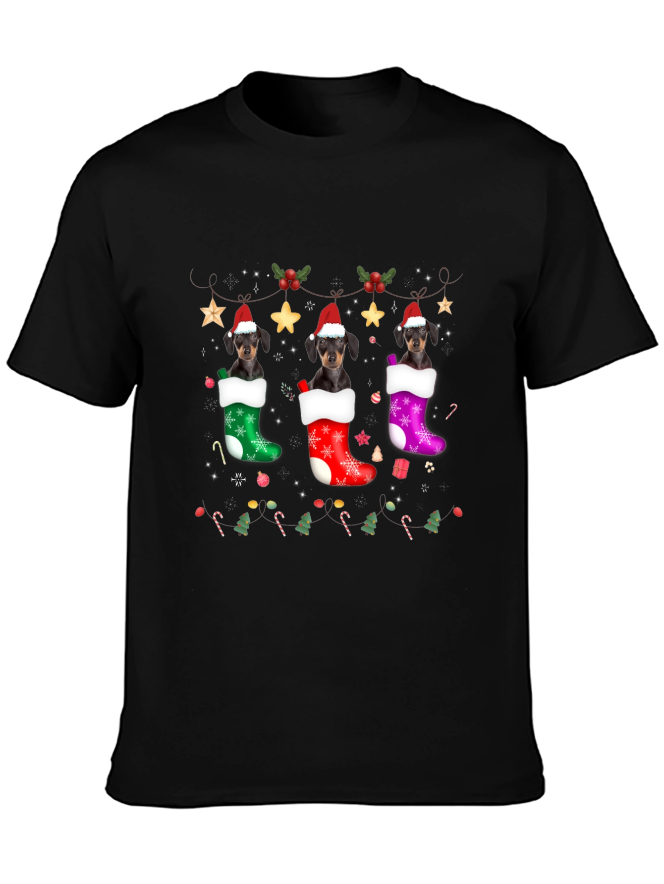 Festive Dachshund Christmas Stocking T-Shirt