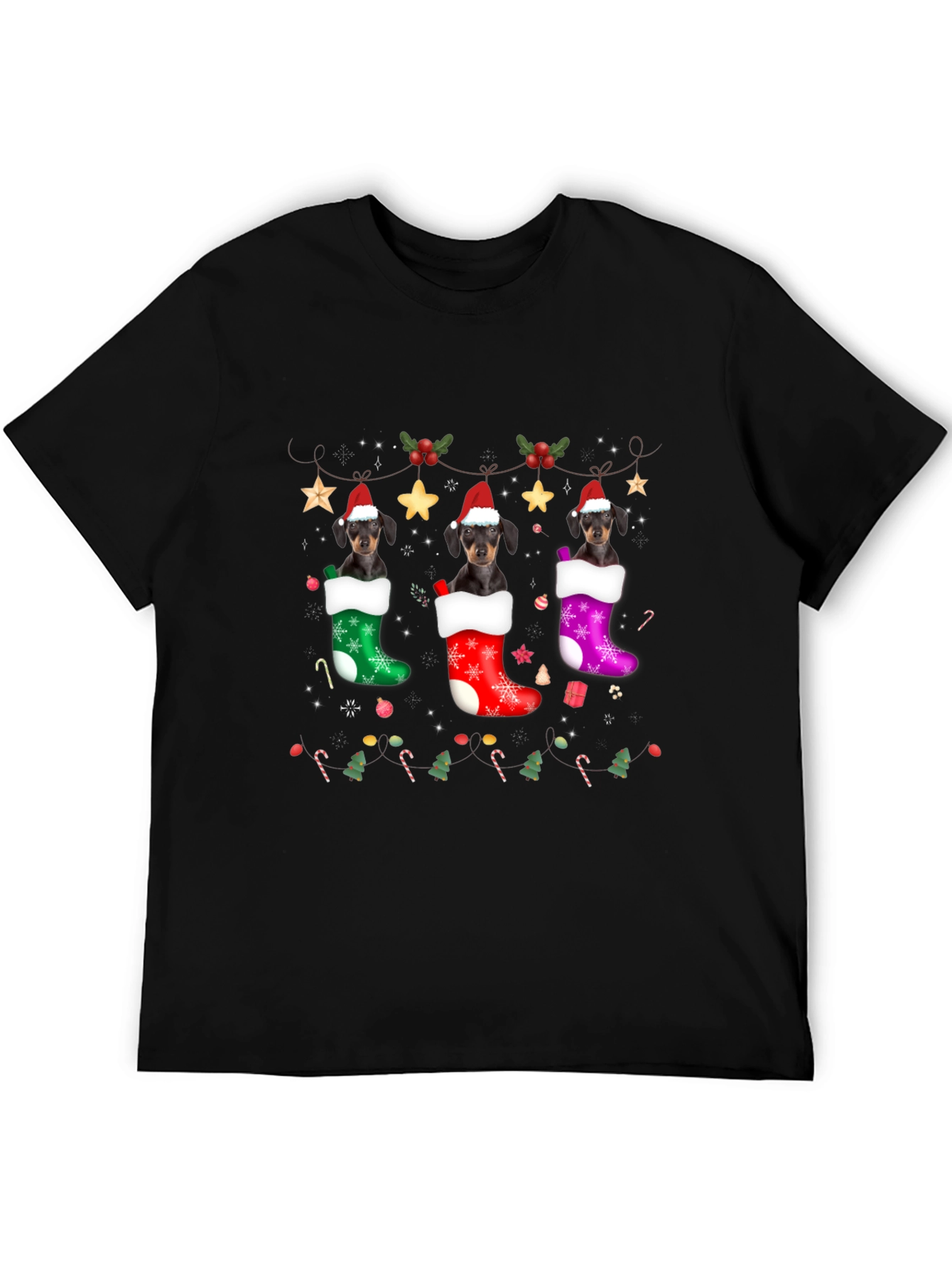 Festive Dachshund Christmas Stocking T-Shirt