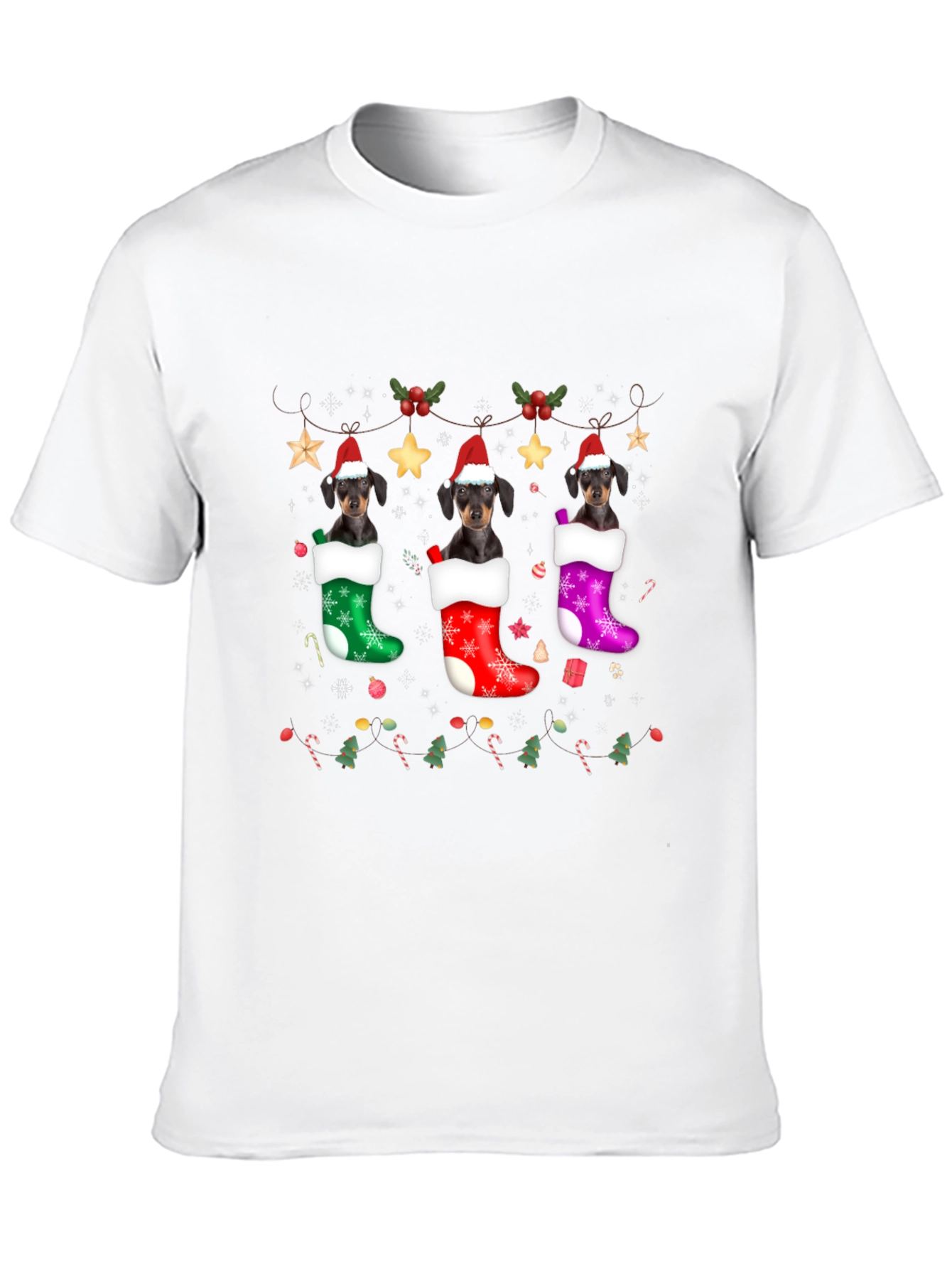 Festive Dachshund Christmas Stocking T-Shirt