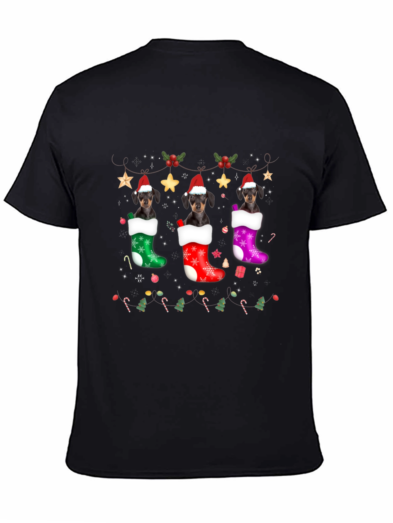 Festive Dachshund Christmas Stocking T-Shirt
