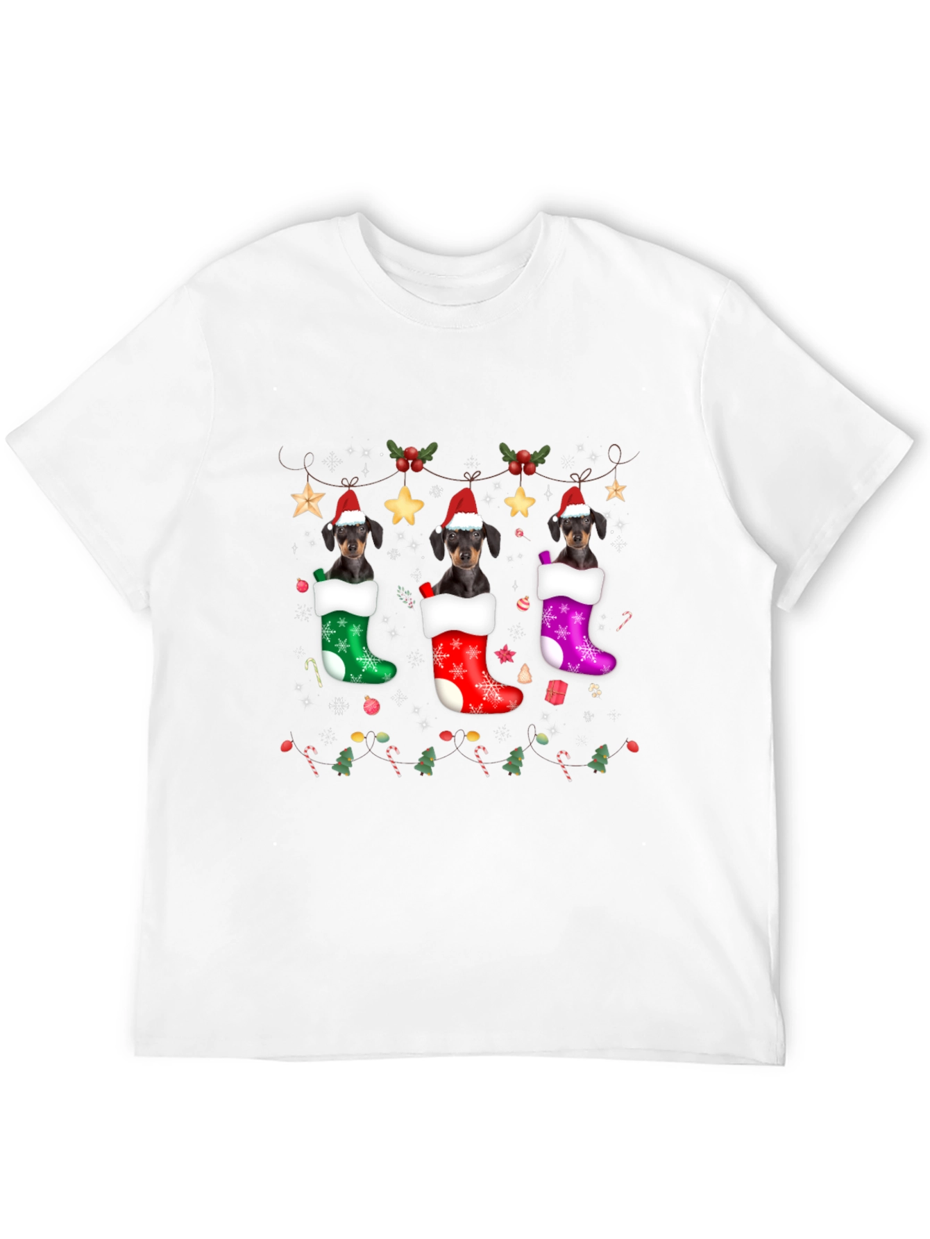 Festive Dachshund Christmas Stocking T-Shirt