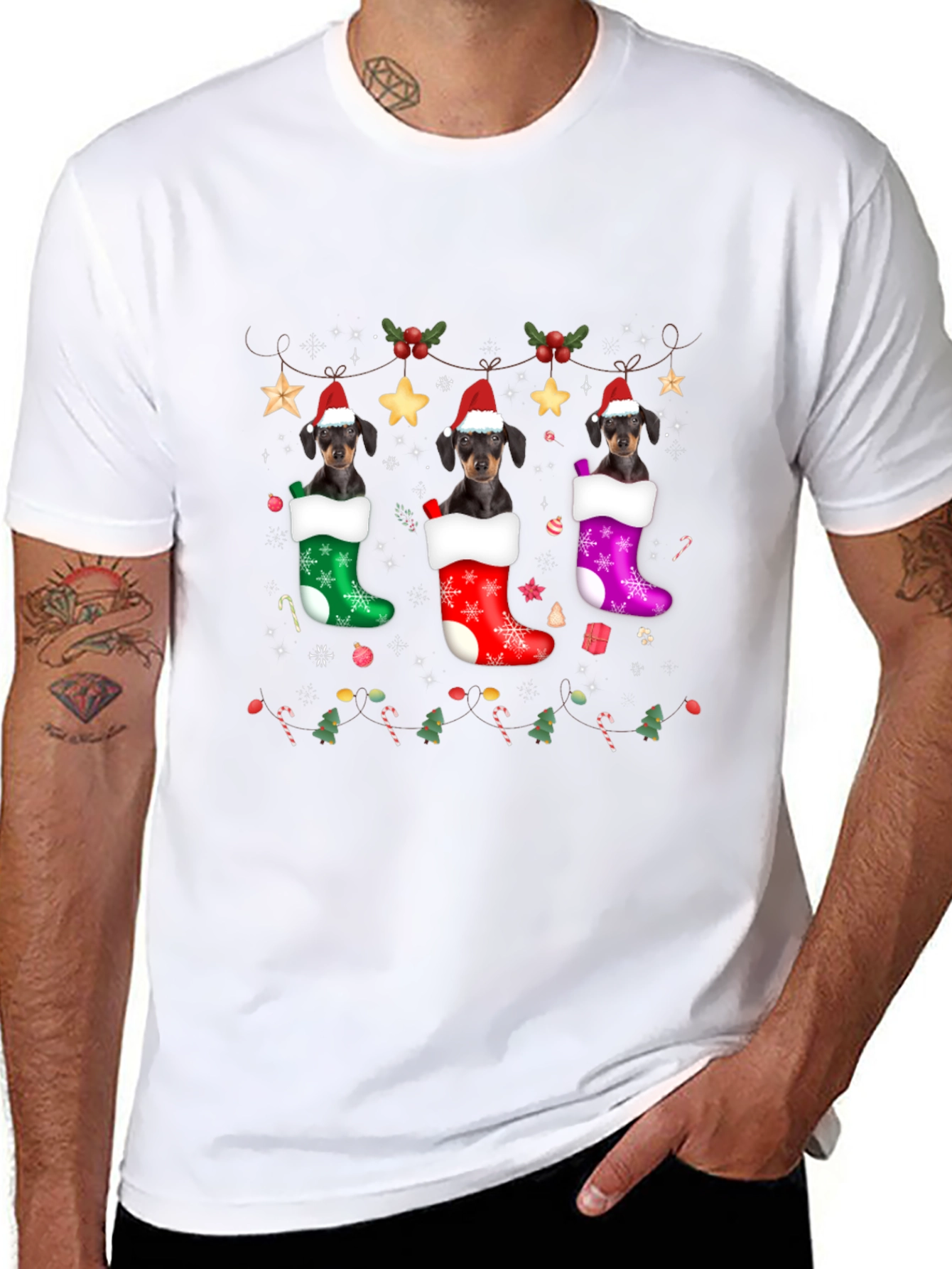 Festive Dachshund Christmas Stocking T-Shirt