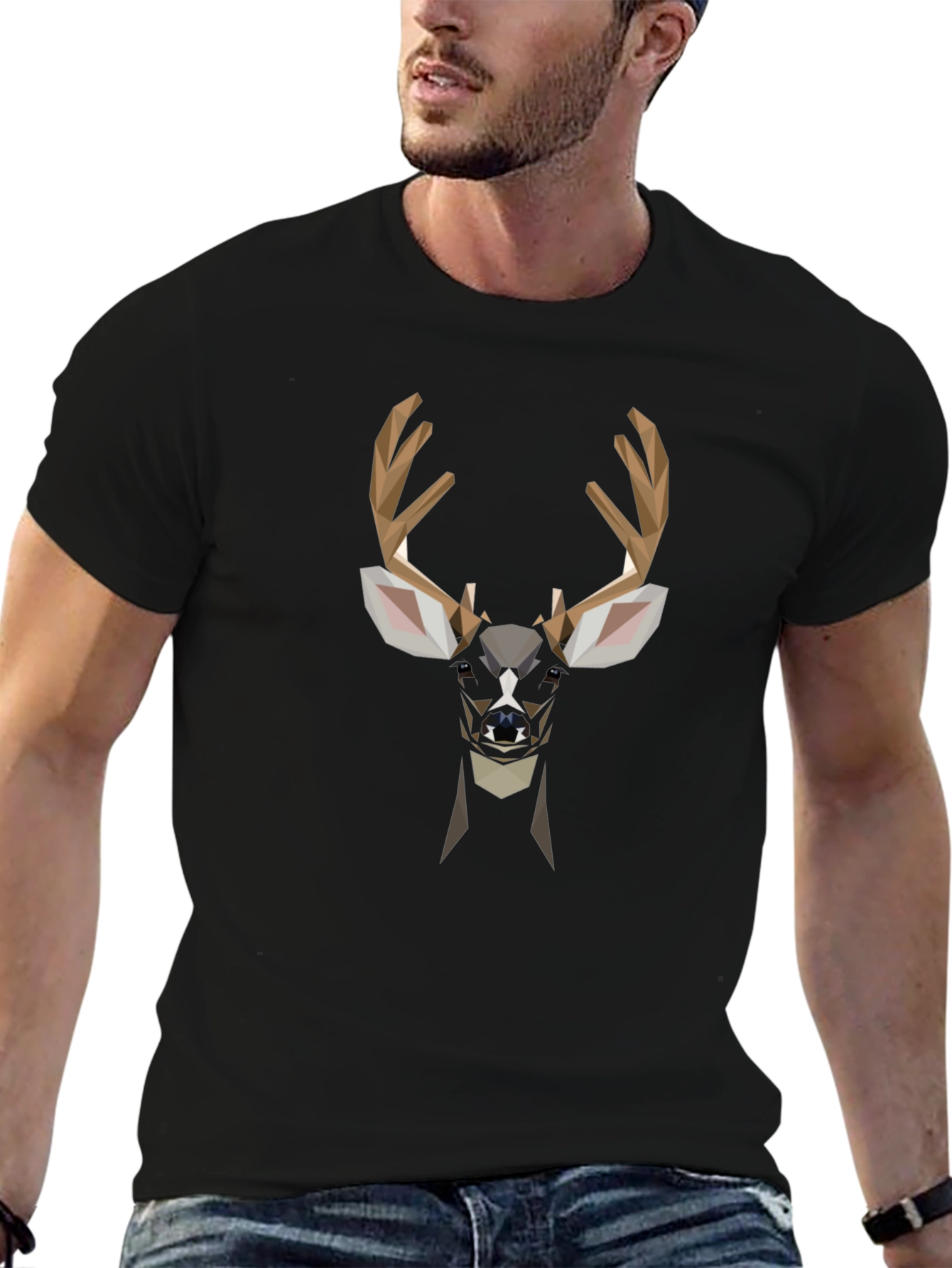 Geometric Deer Graphic Tee - Modern Animal Print