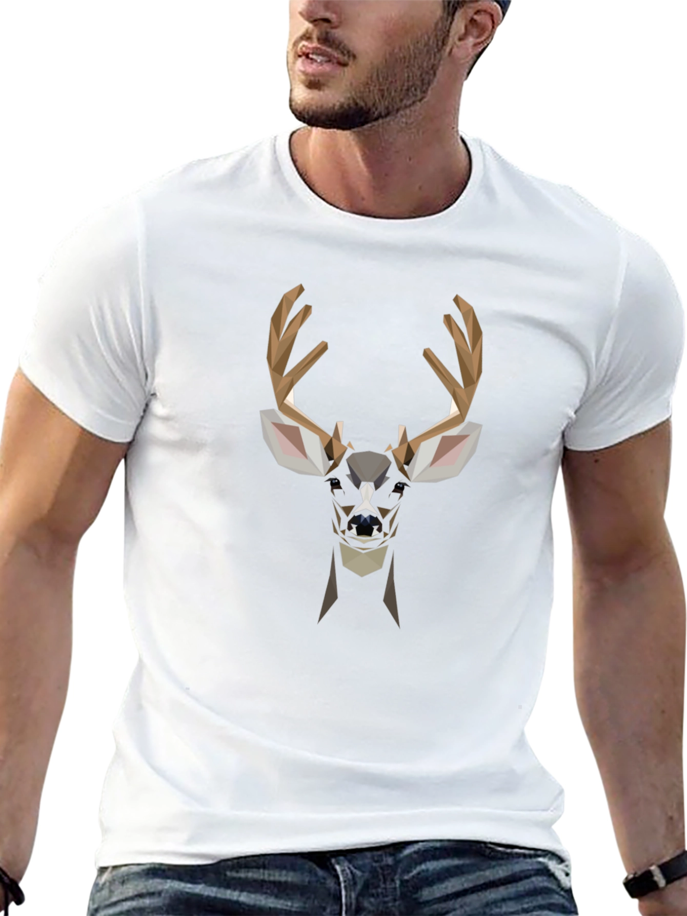 Geometric Deer Graphic Tee - Modern Animal Print