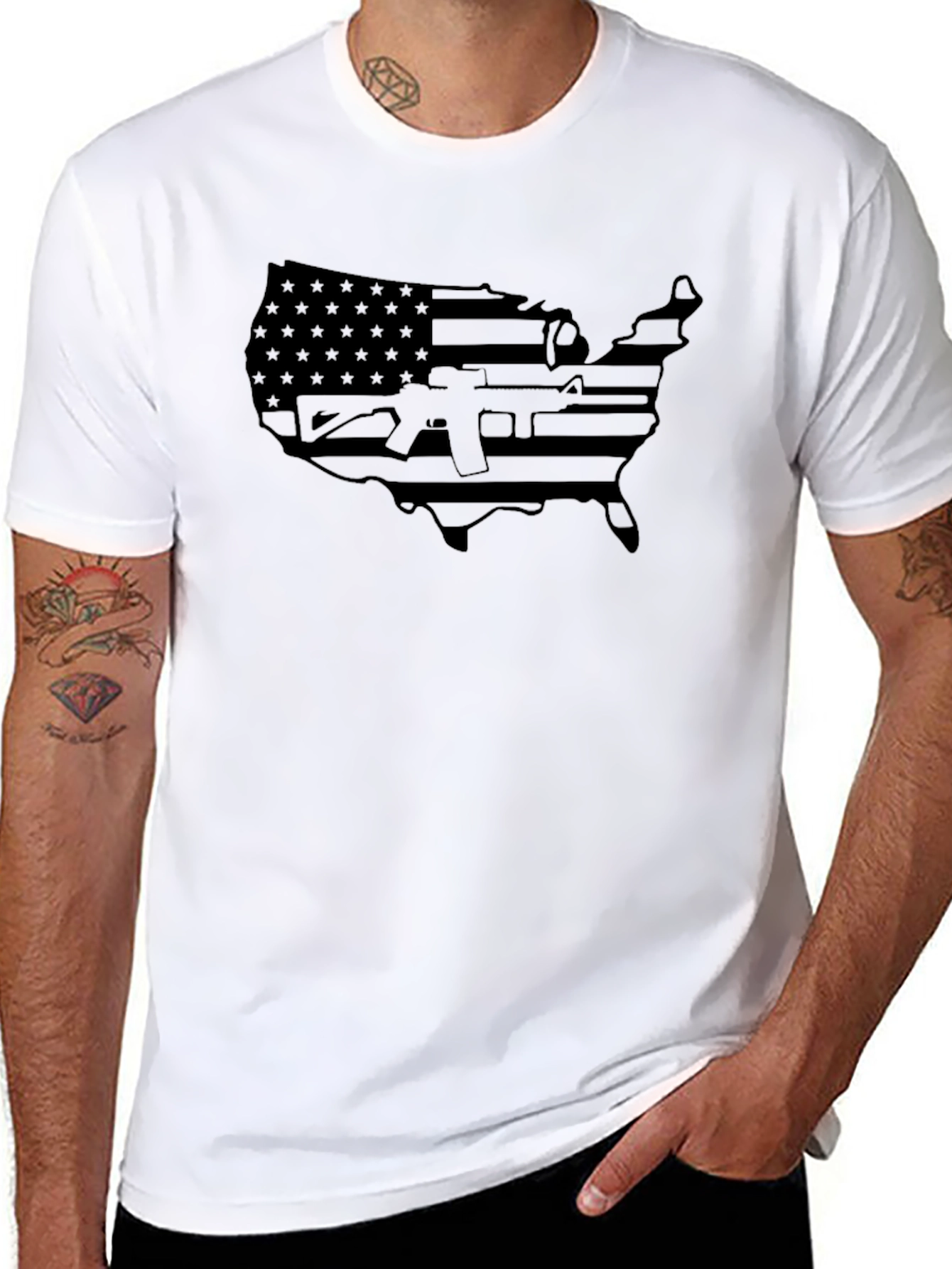 USA Flag Gun Graphic T-Shirt