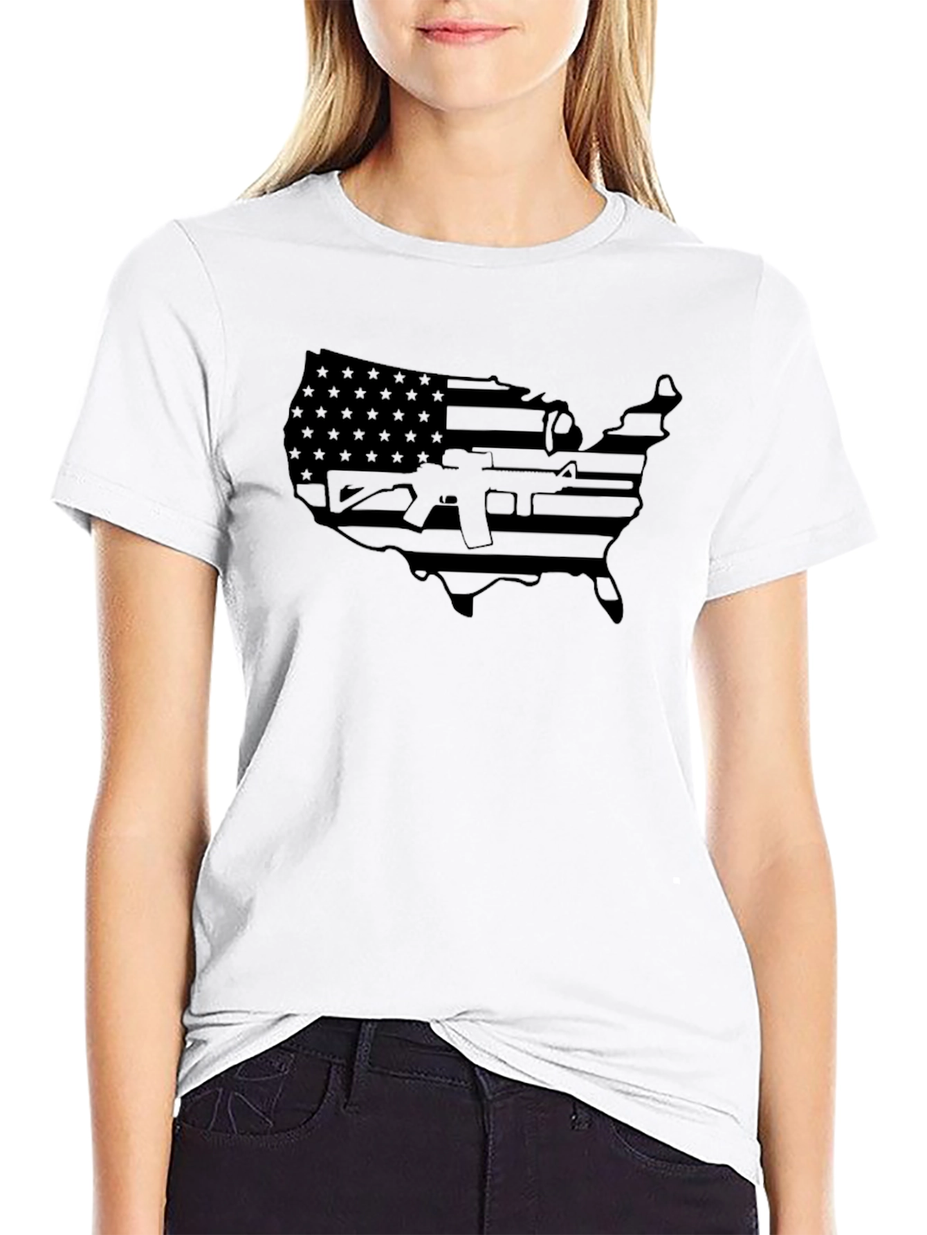 USA Flag Gun Graphic T-Shirt