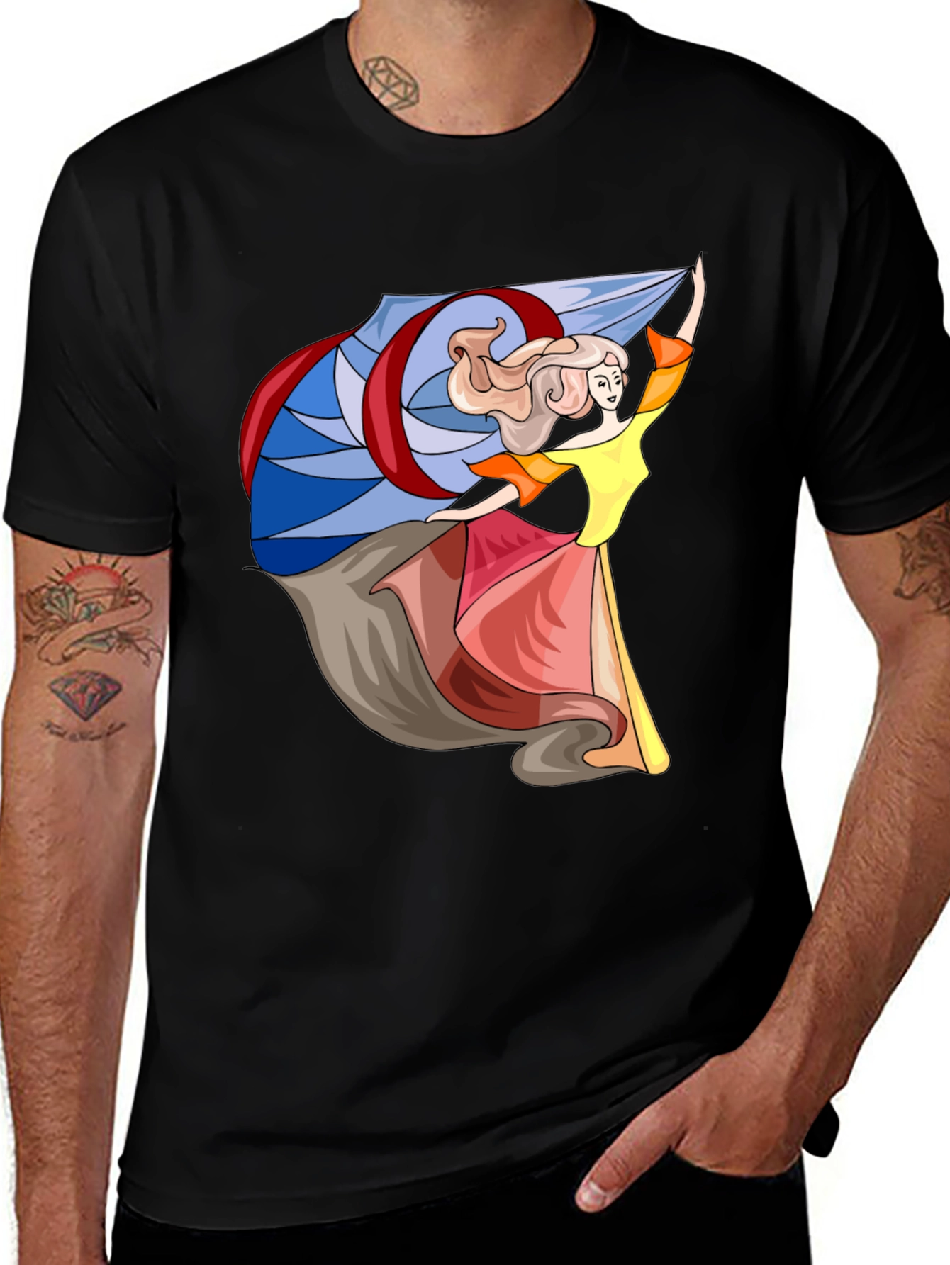 Whimsical Dancer Graphic Tee - Black Cotton Blend