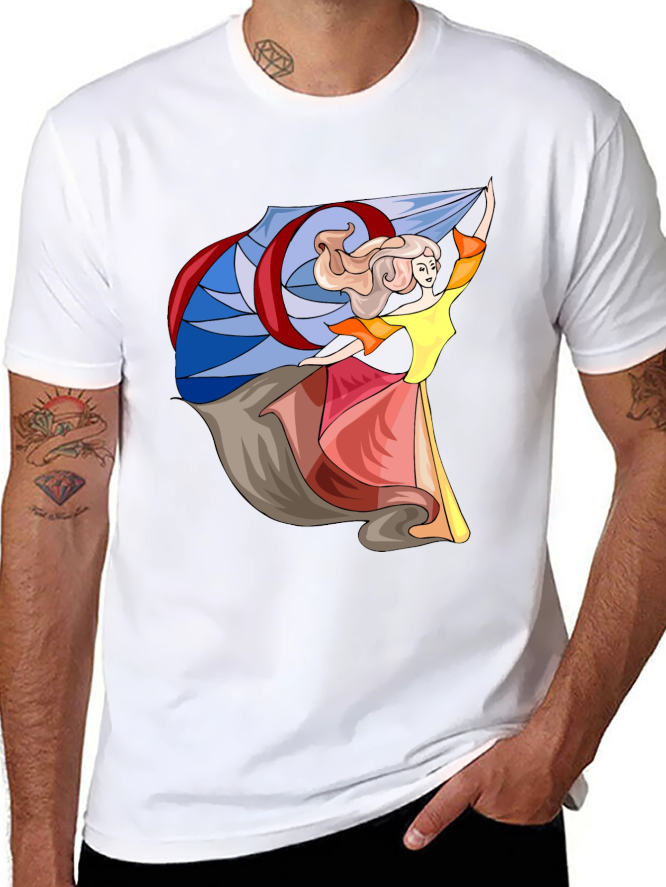 Whimsical Dancer Graphic Tee - Black Cotton Blend