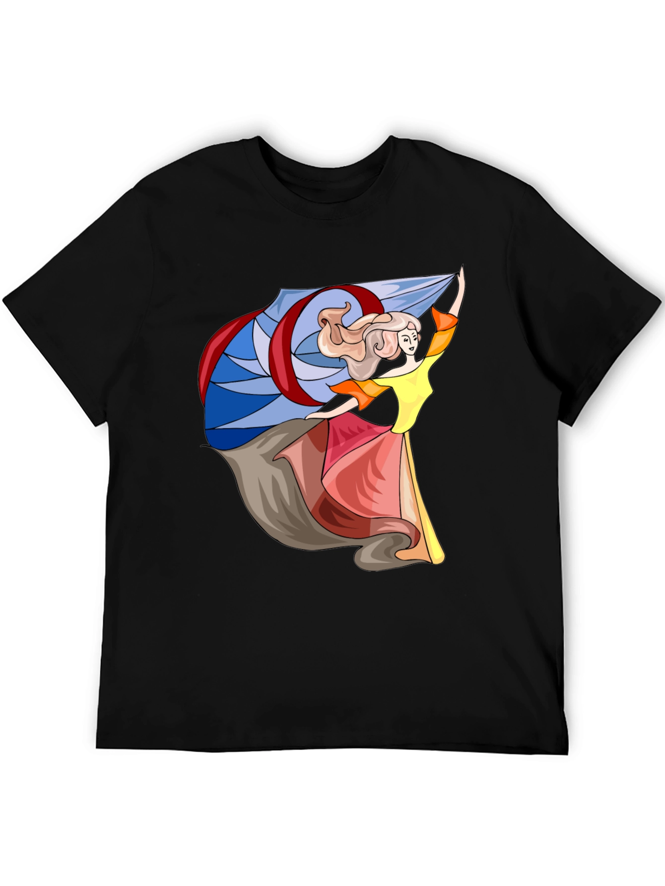 Whimsical Dancer Graphic Tee - Black Cotton Blend
