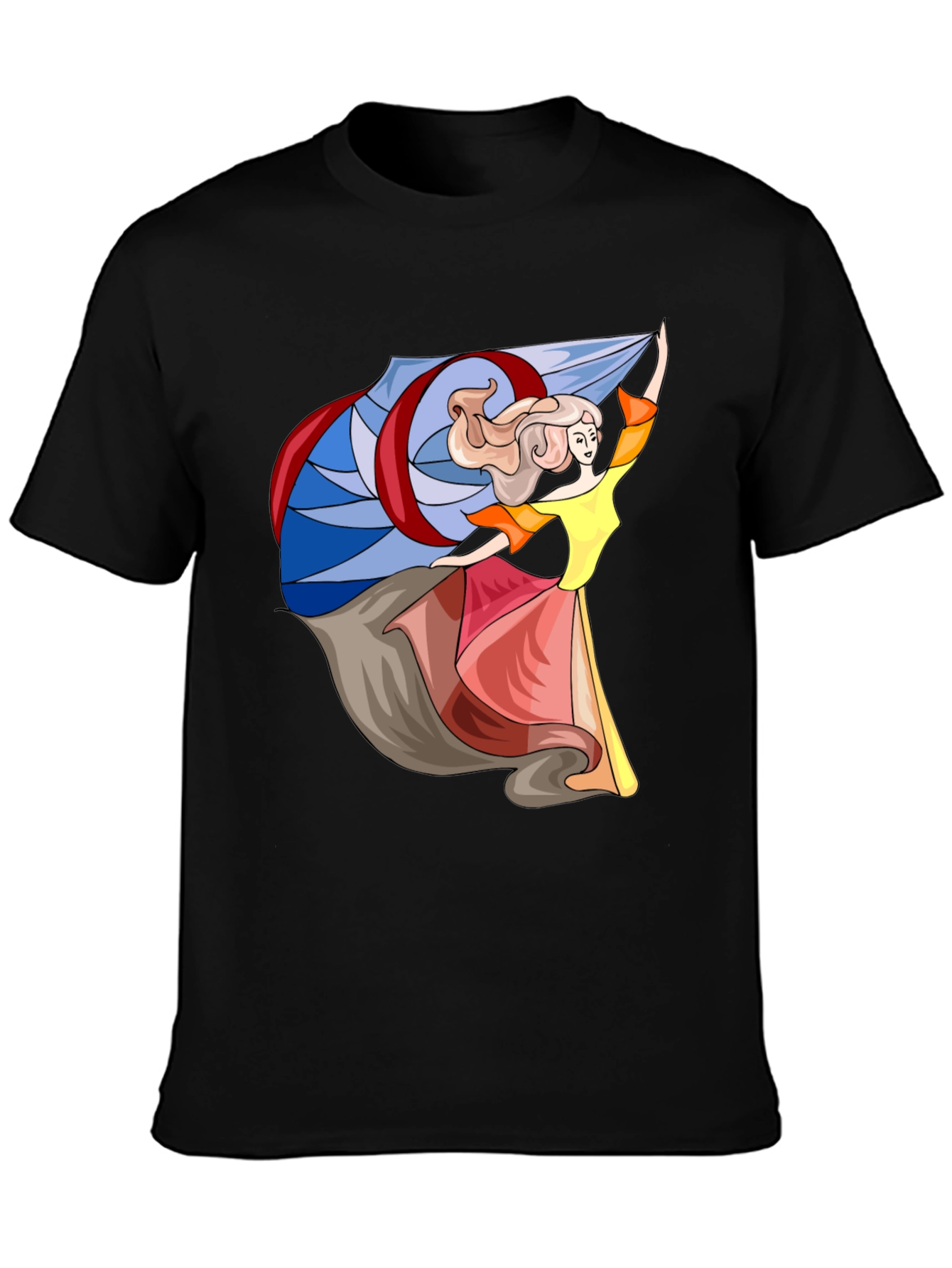 Whimsical Dancer Graphic Tee - Black Cotton Blend