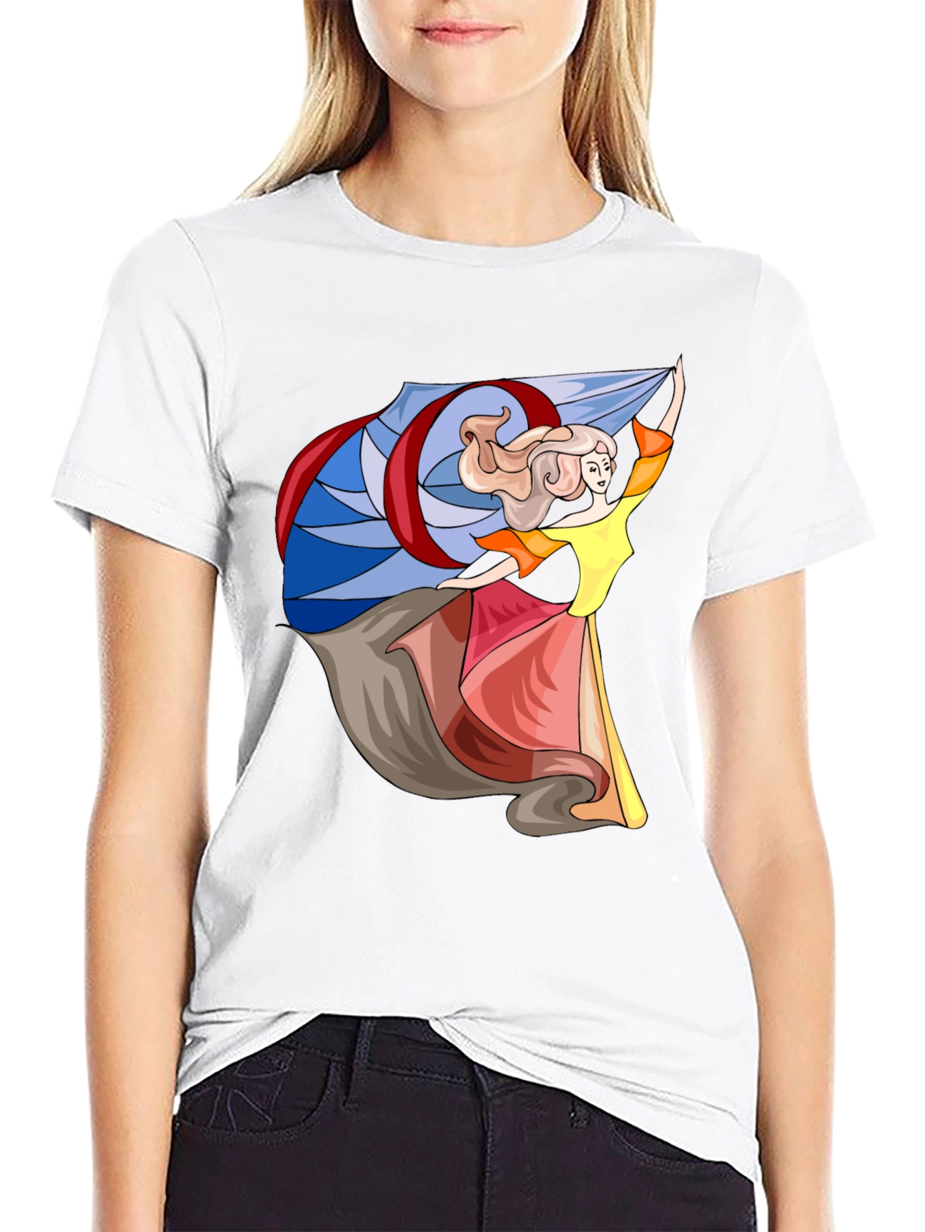 Whimsical Dancer Graphic Tee - Black Cotton Blend