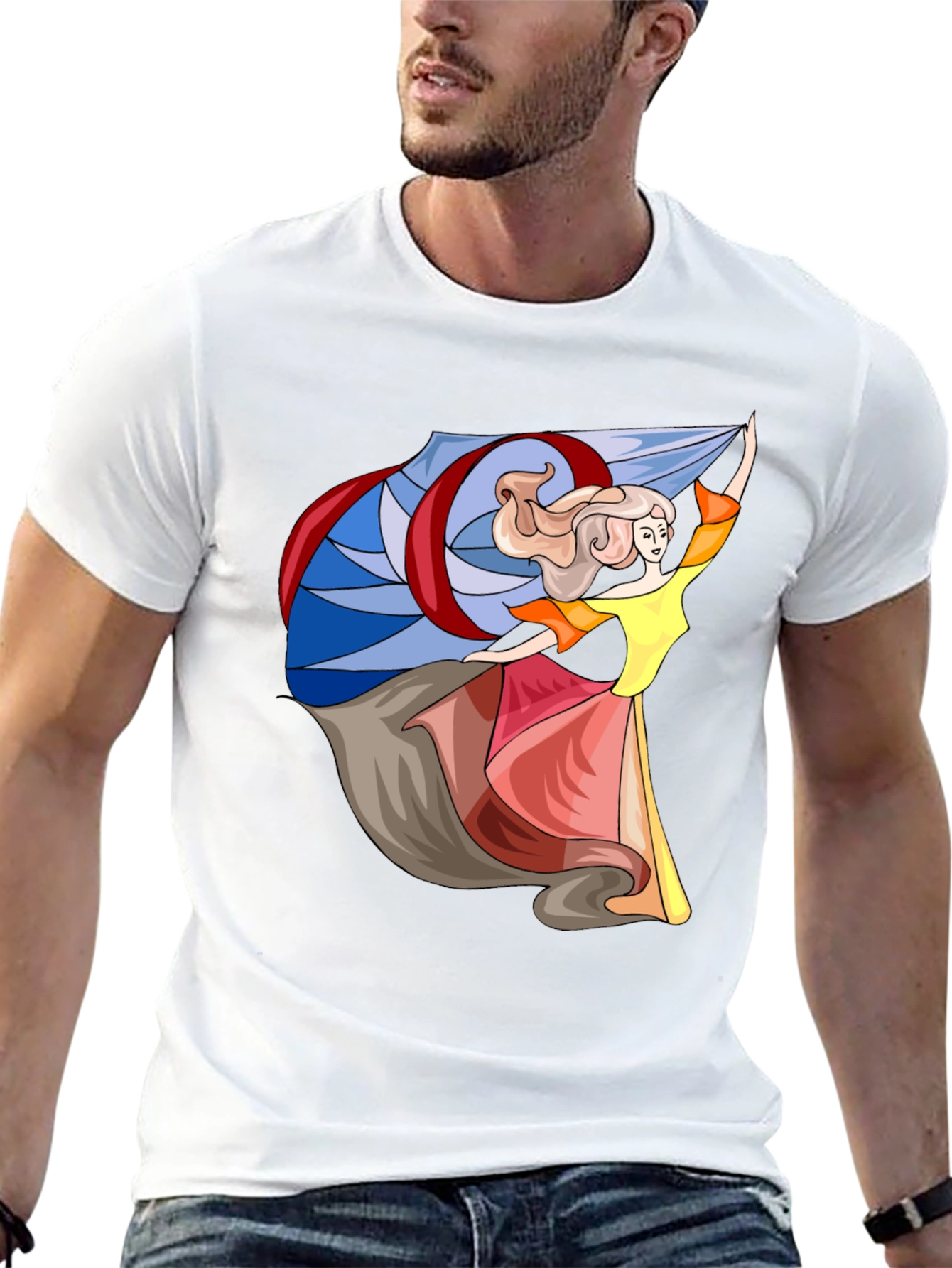 Whimsical Dancer Graphic Tee - Black Cotton Blend
