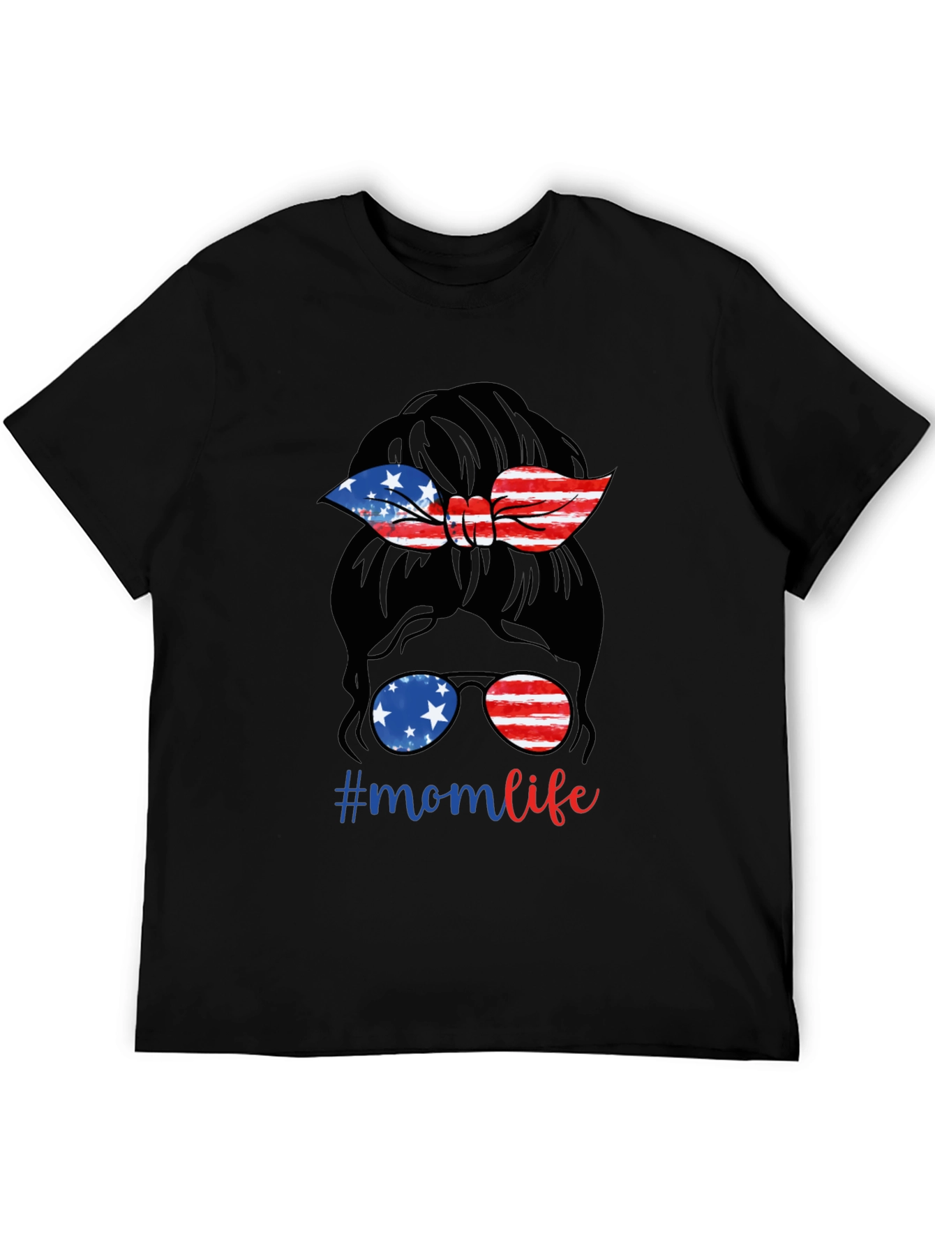 Mom Life Messy Bun Patriotic T-Shirt