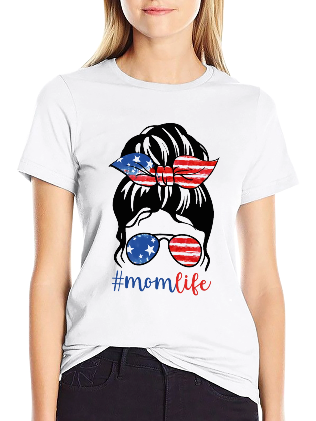 Mom Life Messy Bun Patriotic T-Shirt