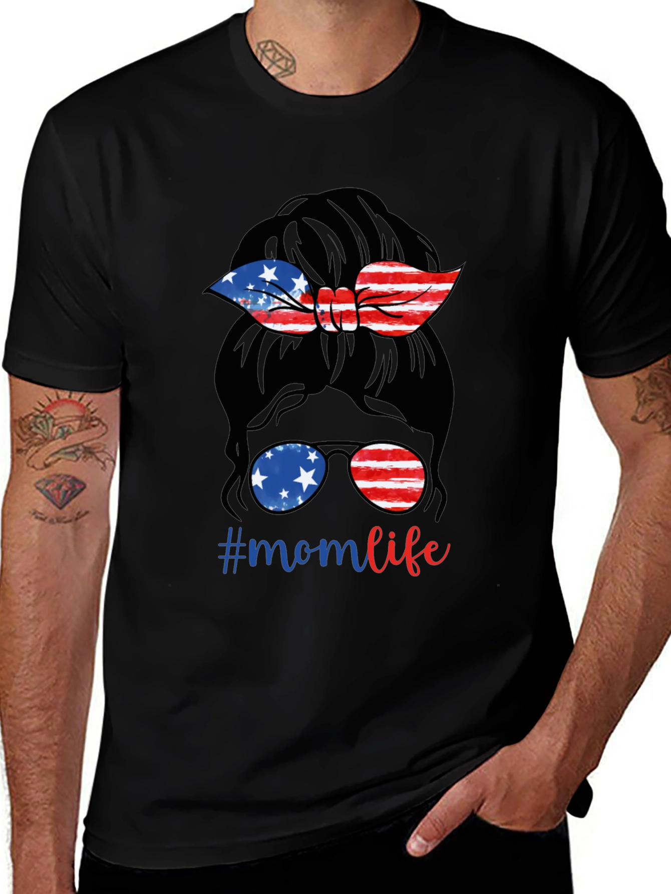 Mom Life Messy Bun Patriotic T-Shirt