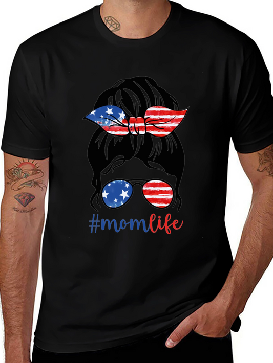 Mom Life Messy Bun Patriotic T-Shirt