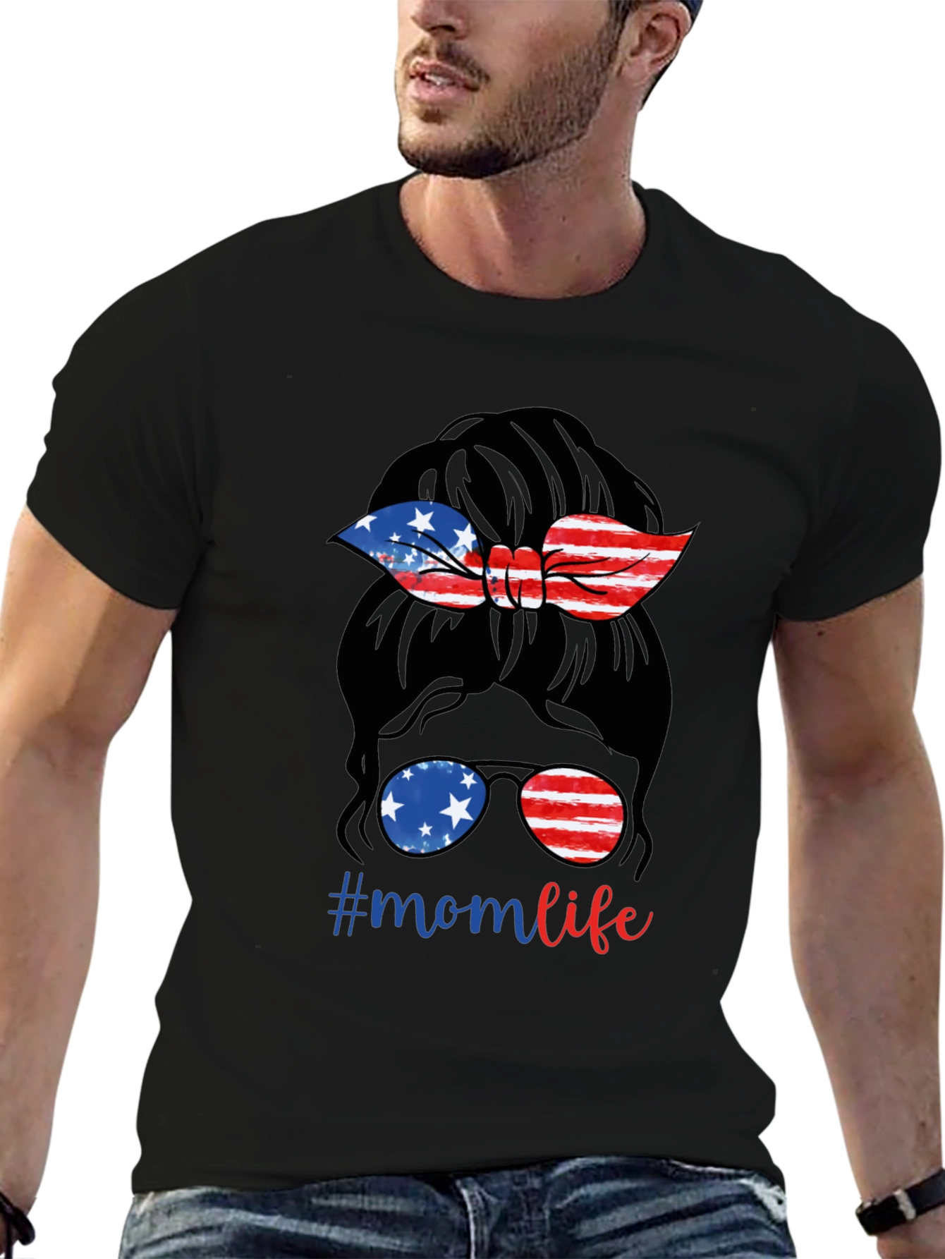 Mom Life Messy Bun Patriotic T-Shirt