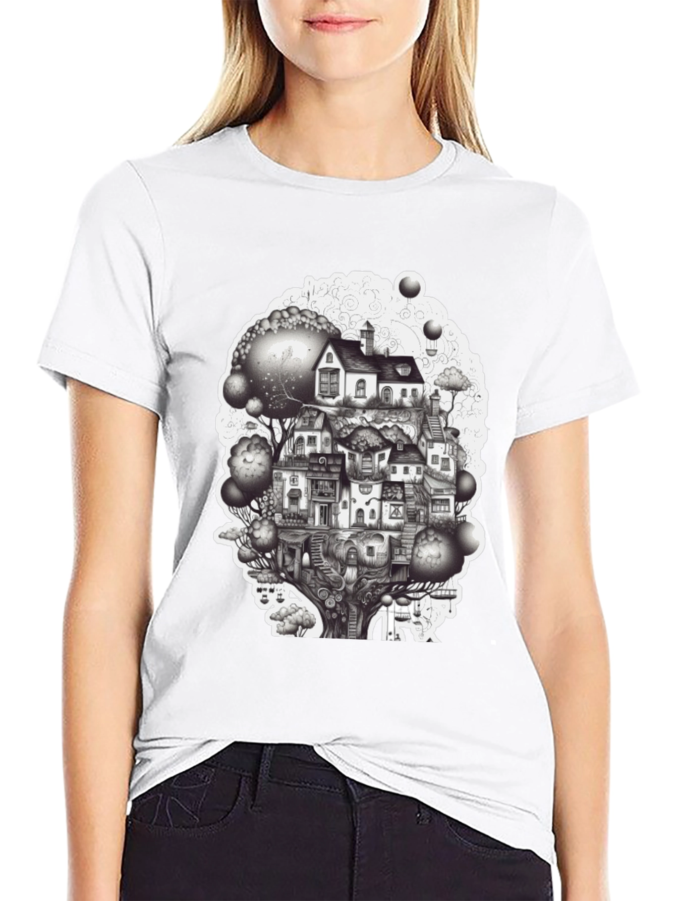 Whimsical Treehouse Town Graphic Tee
