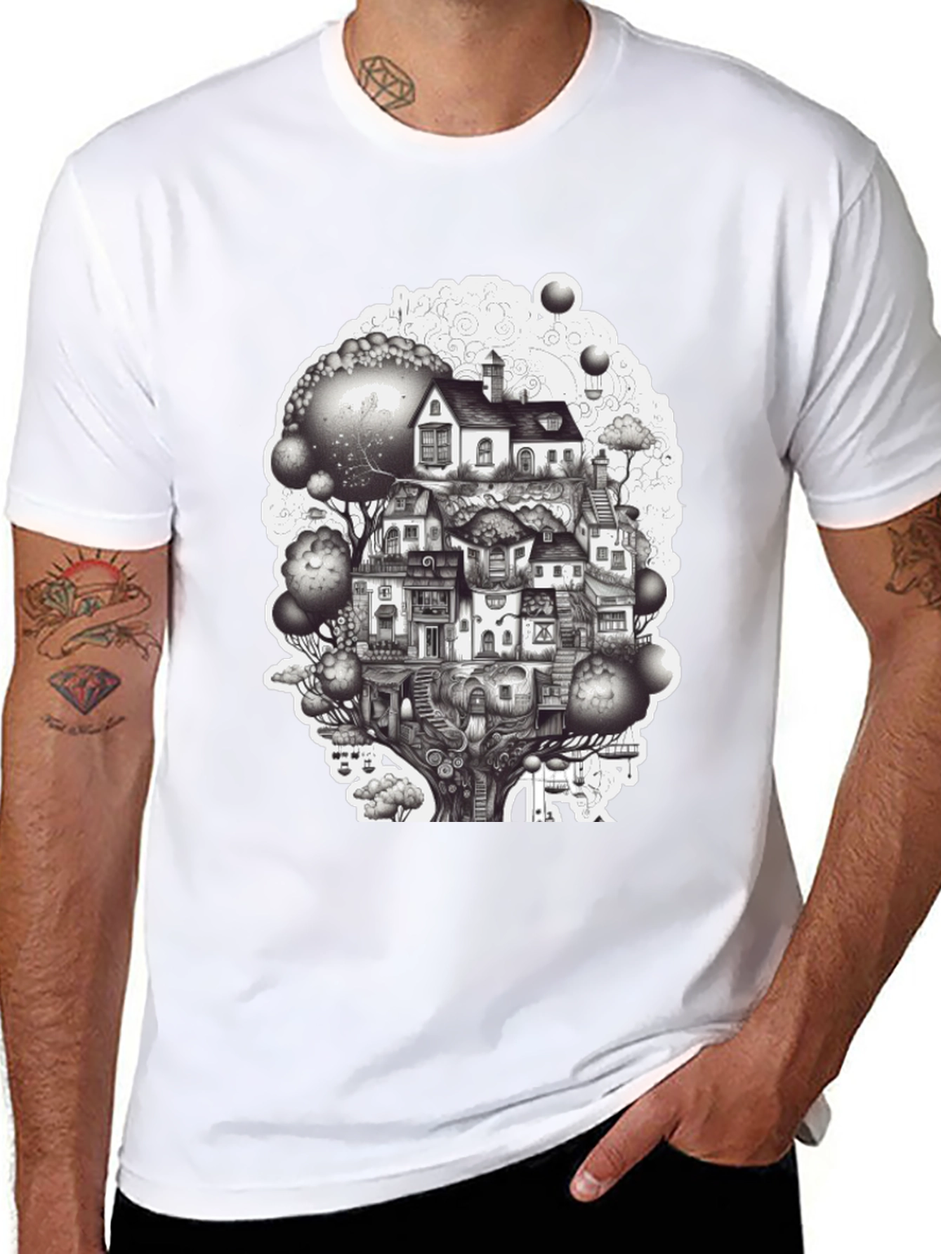Whimsical Treehouse Town Graphic Tee