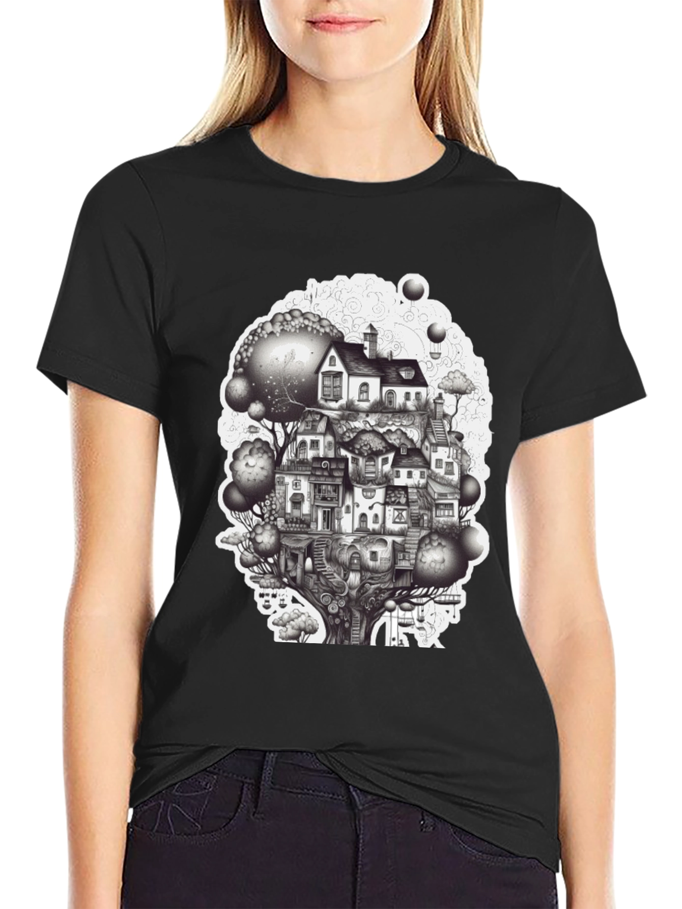 Whimsical Treehouse Town Graphic Tee